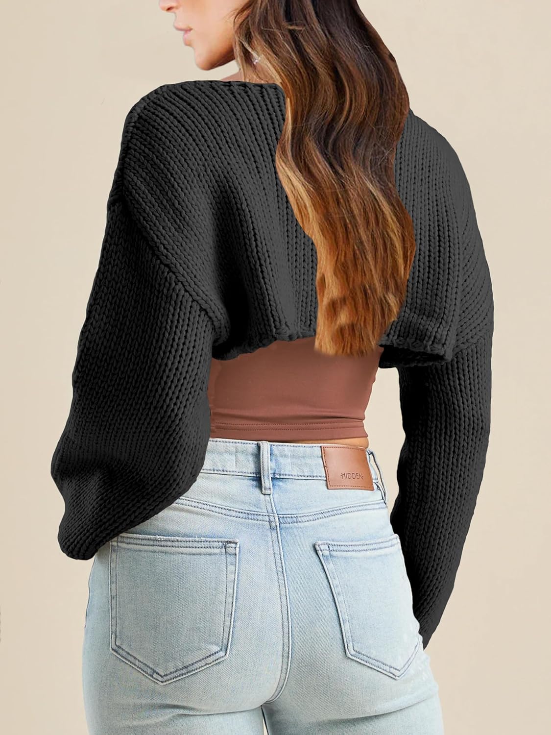 Women's Bolero Knit Shrug Cropped Sweaters Casual Long Sleeve Crop Tops Loose Pullovers - Image 2