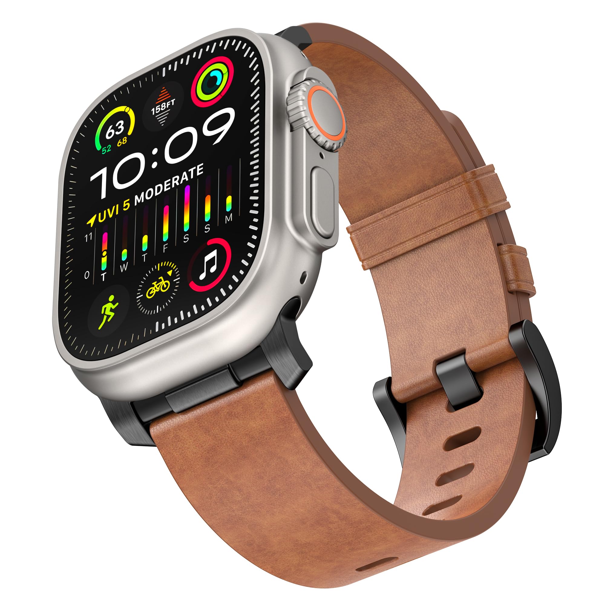 Dado Leather Band Compatible with Apple Watch Series Ultra 2 / Ultra / 10/9 / 8/7 / 6, 49/46/45/44/42 mm, Horween Luxury Leather Strap with Metal connector Brown
