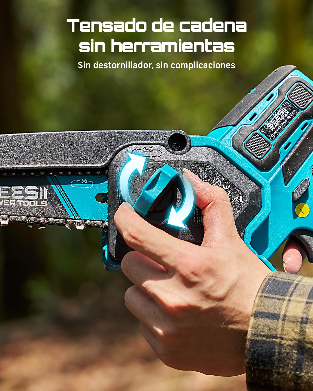 SEESII 6 & 8 Pulgadas Motosierra Bateria, 1000W Brushless, Mini Motosierra con 2*4000mAh Batería, Sierra Eléctrica para Podar con Lubricación Automática, Motosierras Pequeñas Árboles y Cortar Madera