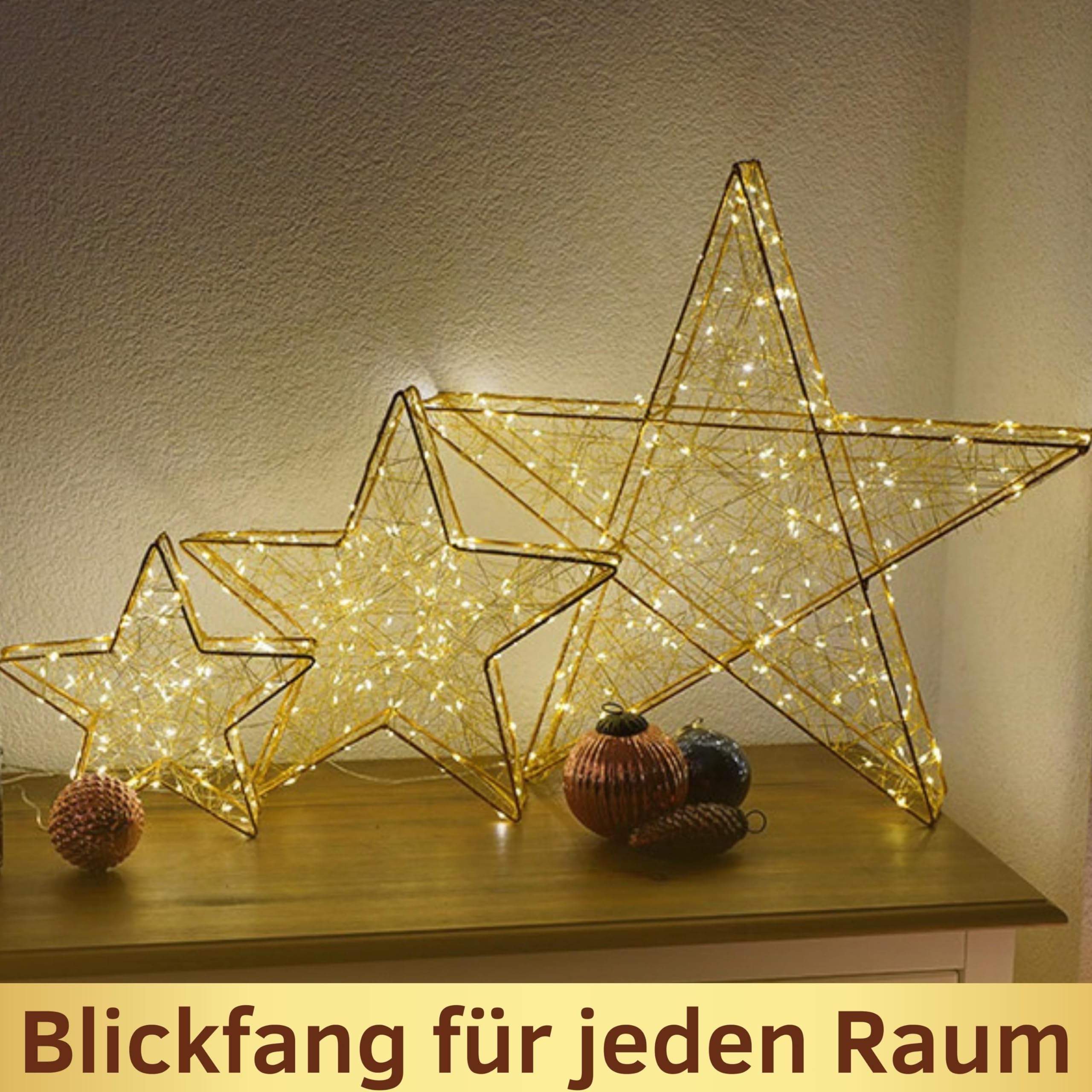 Strombetriebener LED Weihnachtsstern Gold mit Fernbedienung & Timer - dimmbar - Dekostern beleuchtet mit warmweißen LEDs für Innen und Außen Weihnachtsdeko Fensterdeko (160 LEDs - B57xH54xT8)