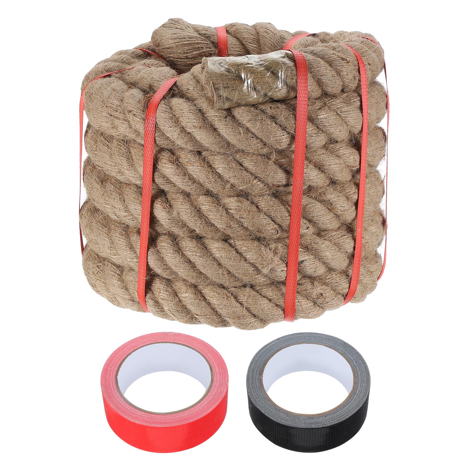 QUARKZMAN Kordel Jutekordel Jute Seil 5cm x 7,5m Schweres Natürliches Hanfseil Dickes Gedrehtes Juteschnur mit 2 Rollen Klebeband Tau für DIY Basteln Handwerk Gartenarbeit Geländer Tauziehen
