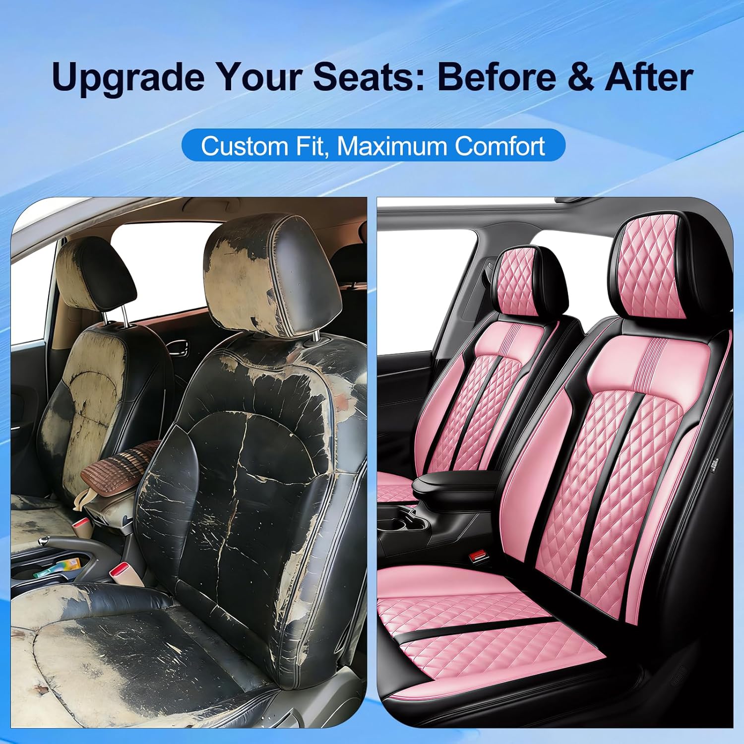 Fit Trailblazer Car Seat Covers for Select Chevrolet/Chevy Trailblazer 2021-2025 2026 - Full Coverage Leather, Breathable Waterproof & All Weather Seat Protector, Full Set, Black+Pink
