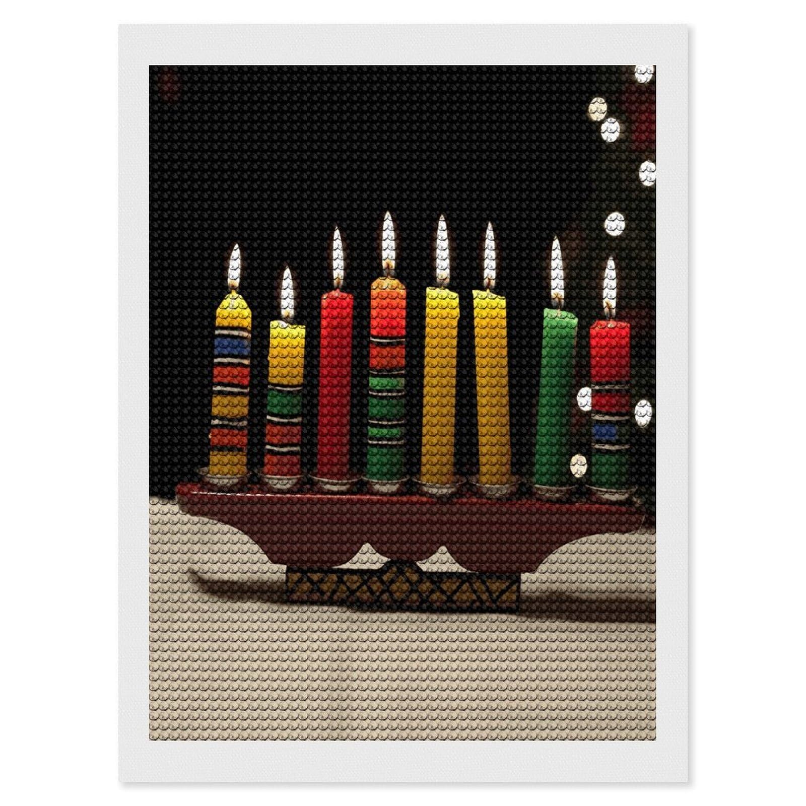 Pintura de puntos de diamante Kwanzaa VstaDank, manualidad navideña premium con diseño de velas 8