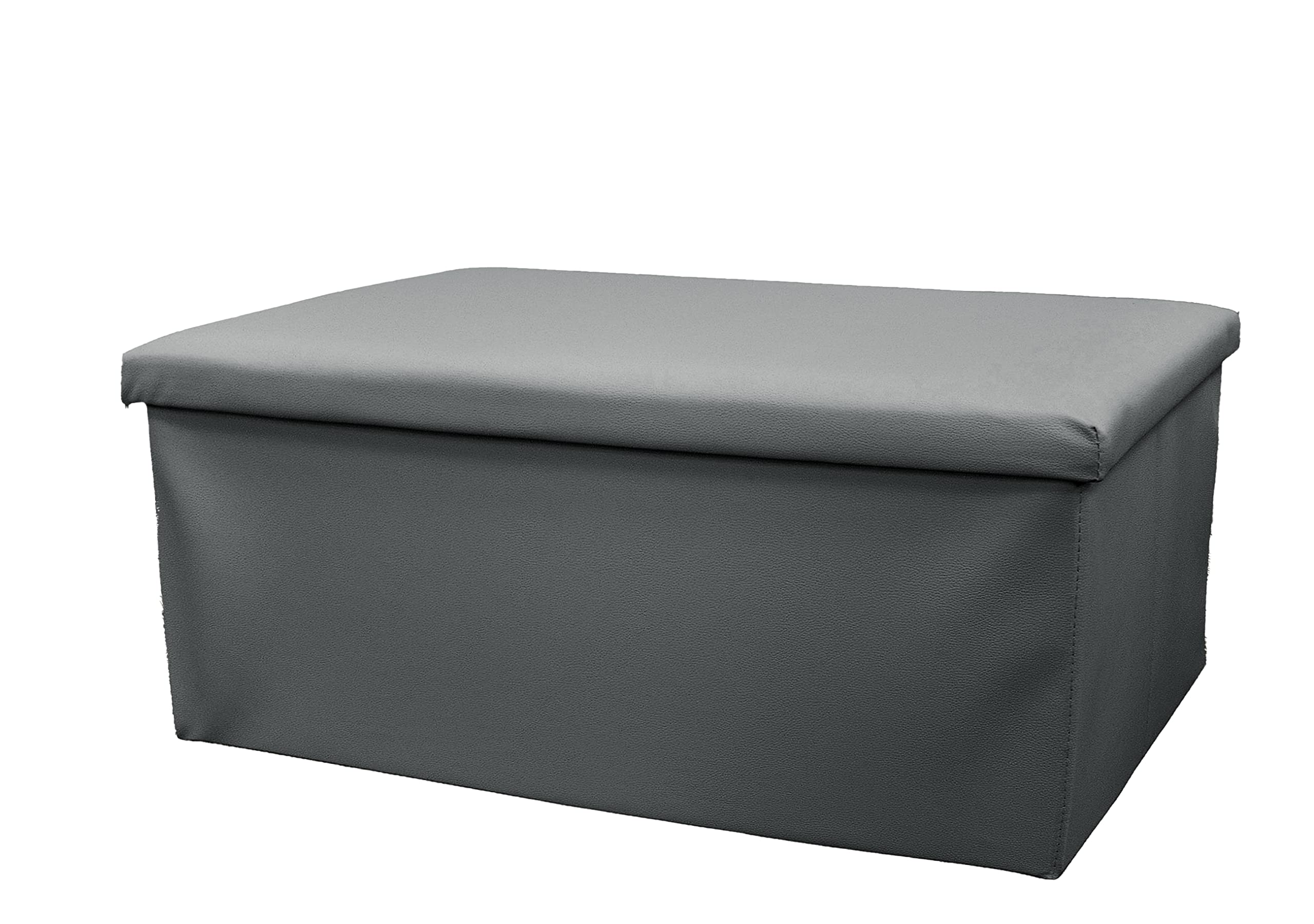 Home Republic Storage Ottoman, Padded Foldable Bench, Chest with Lid, Perfect for Bedroom, Hallway, Living Room (Faux Leather Grey, 76x38cms)