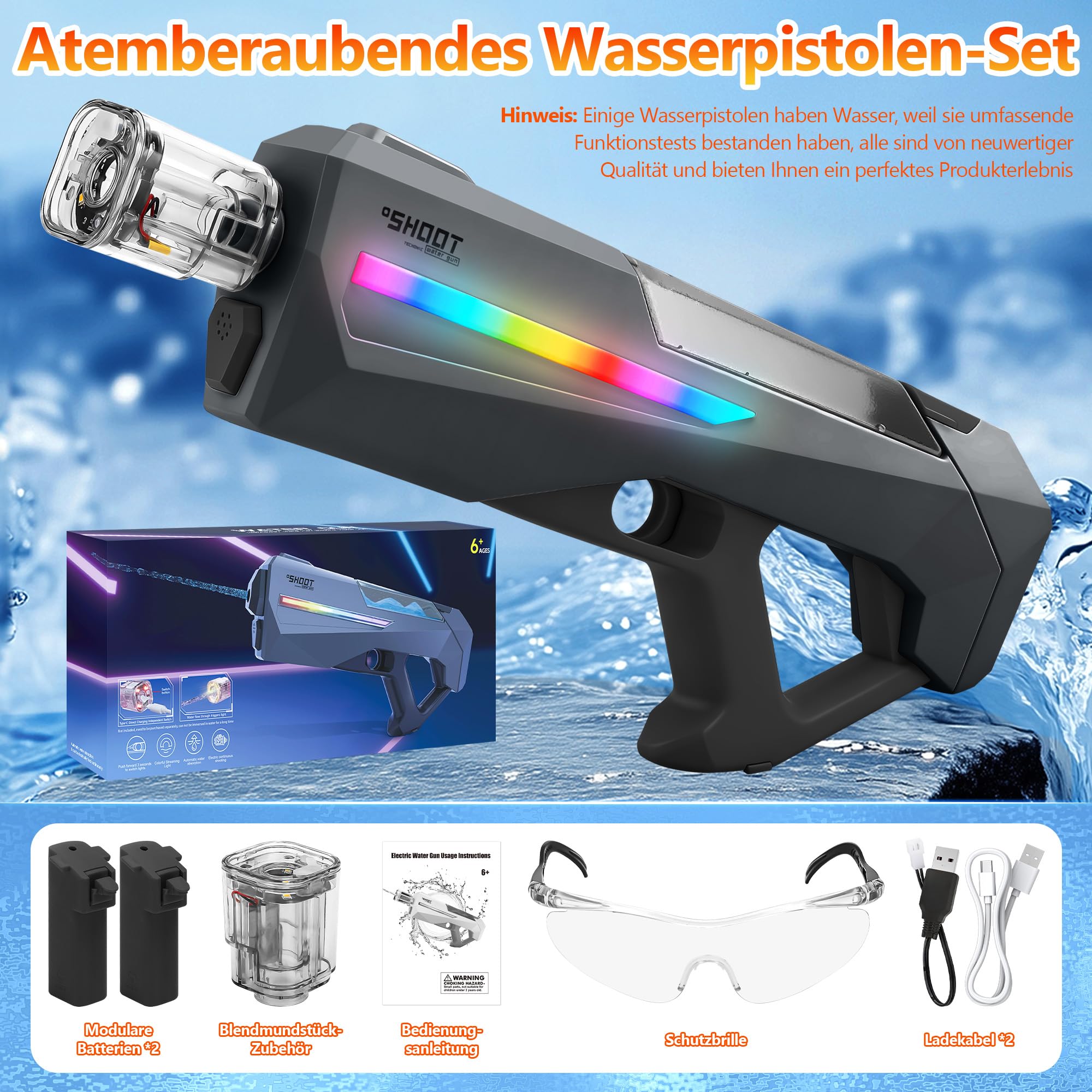 FORMIZON Pistola ad Acqua Elettrica, Pistole ad Acqua Autoadescanti, Giocattolo a Spruzzo a Batteria con Serbatoio per Feste Estive in Piscina Spiaggia e Giardino (Nero)