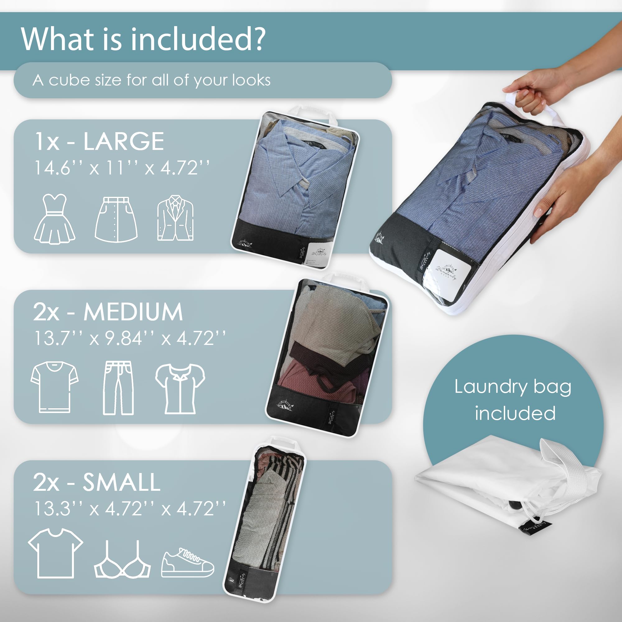 Set di 6 cubi da viaggio leggeri a compressione, organizer per valigie, accessori da viaggio, accessori da viaggio, organizer espandibili per valigie, colore: nero