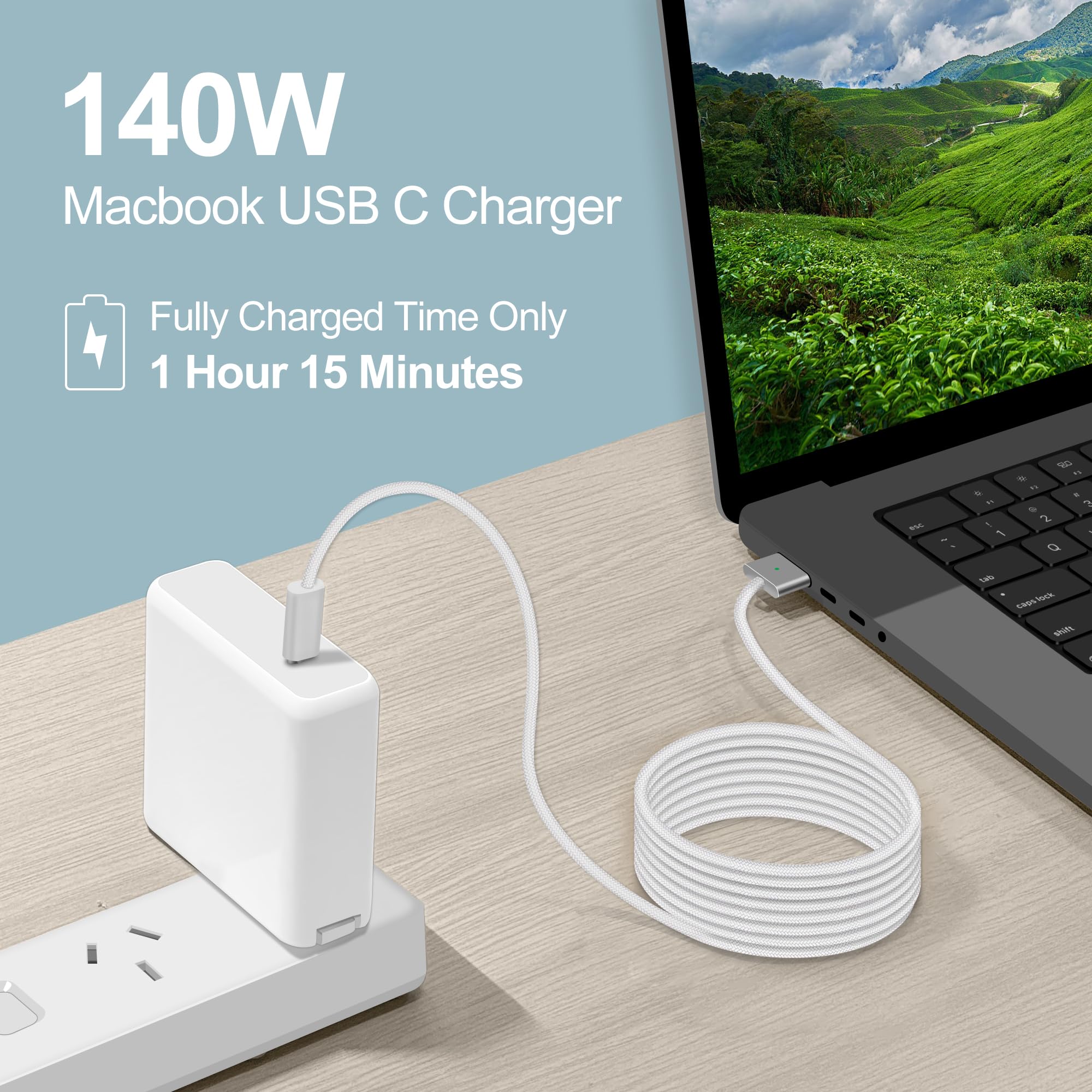140W USB-C to Magnetic 3 Cable(2m/6.6ft),Compatible with MacBook