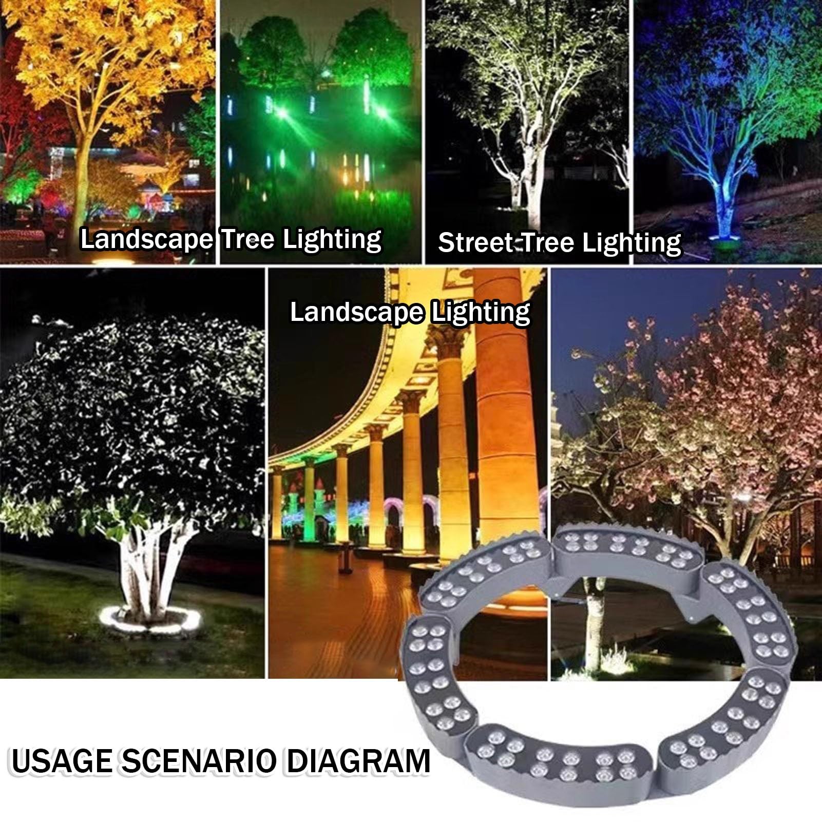 Luce dell'albero dell'anello all'aperto Luce circolare per alberi di palma da esterno a 7 colori, cambio colore automatico in 5 secondi, AC220V, faretto LED da giardino(6 SETS)
