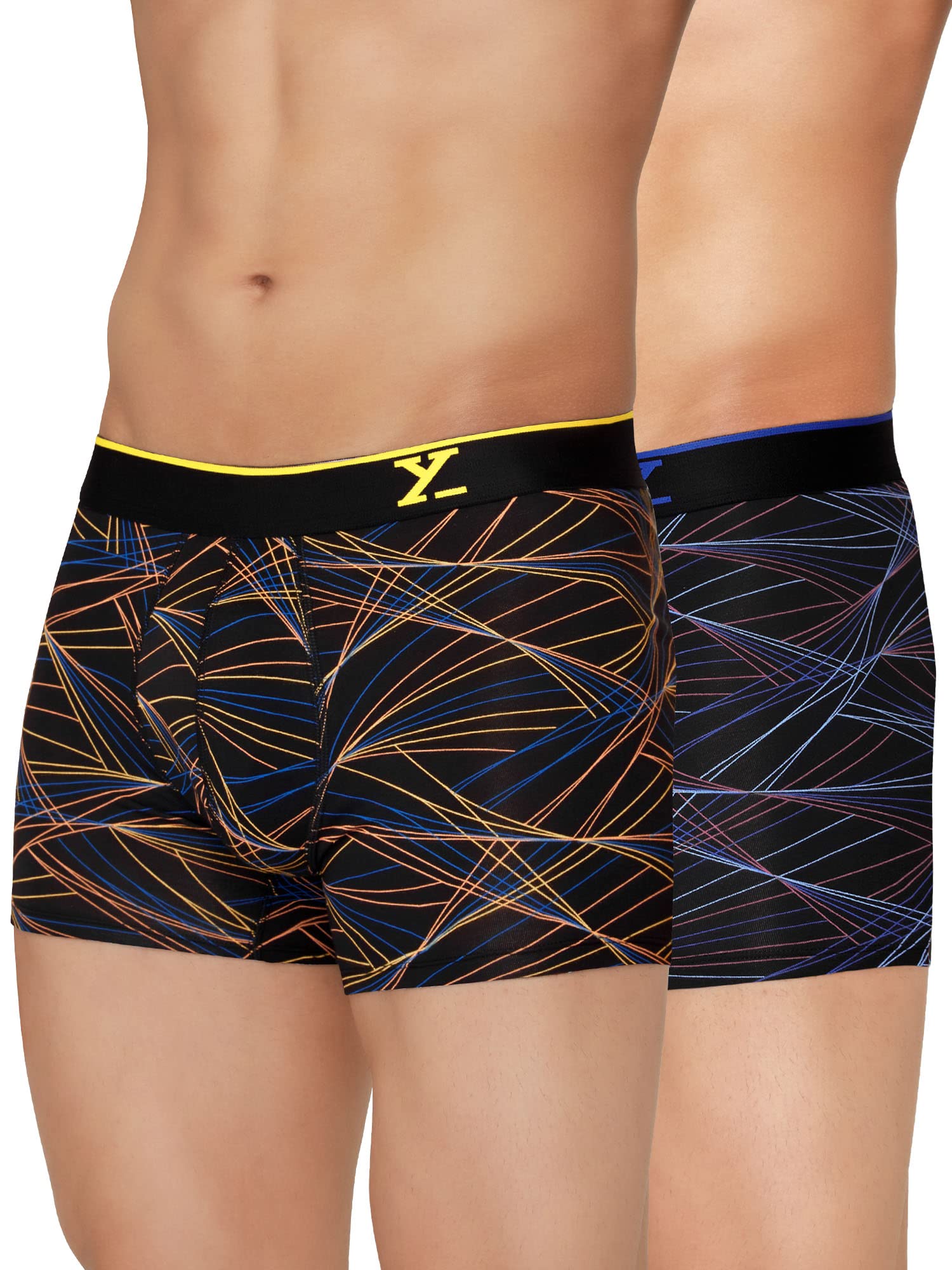 XYXXMen's Urbane & Flux Micromodal Regular Fit Printed Antimicrobial Trunks with No Marks Waistband (Pack of 2)