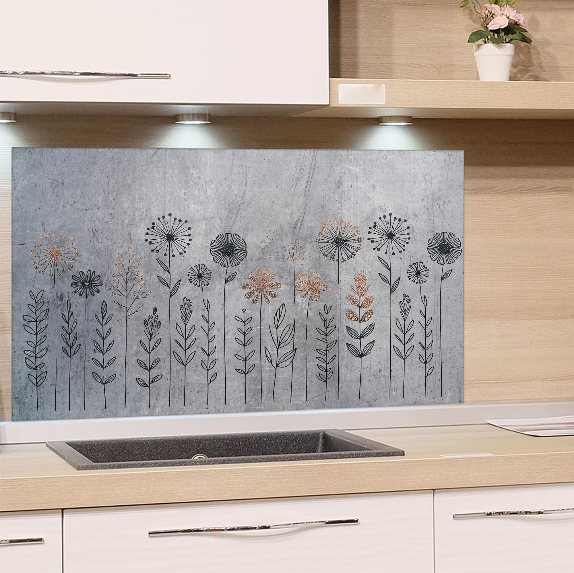 Crédence Cuisine En Verre Tulup – 100x50 Cm – Motif Floral (blanc/vert)