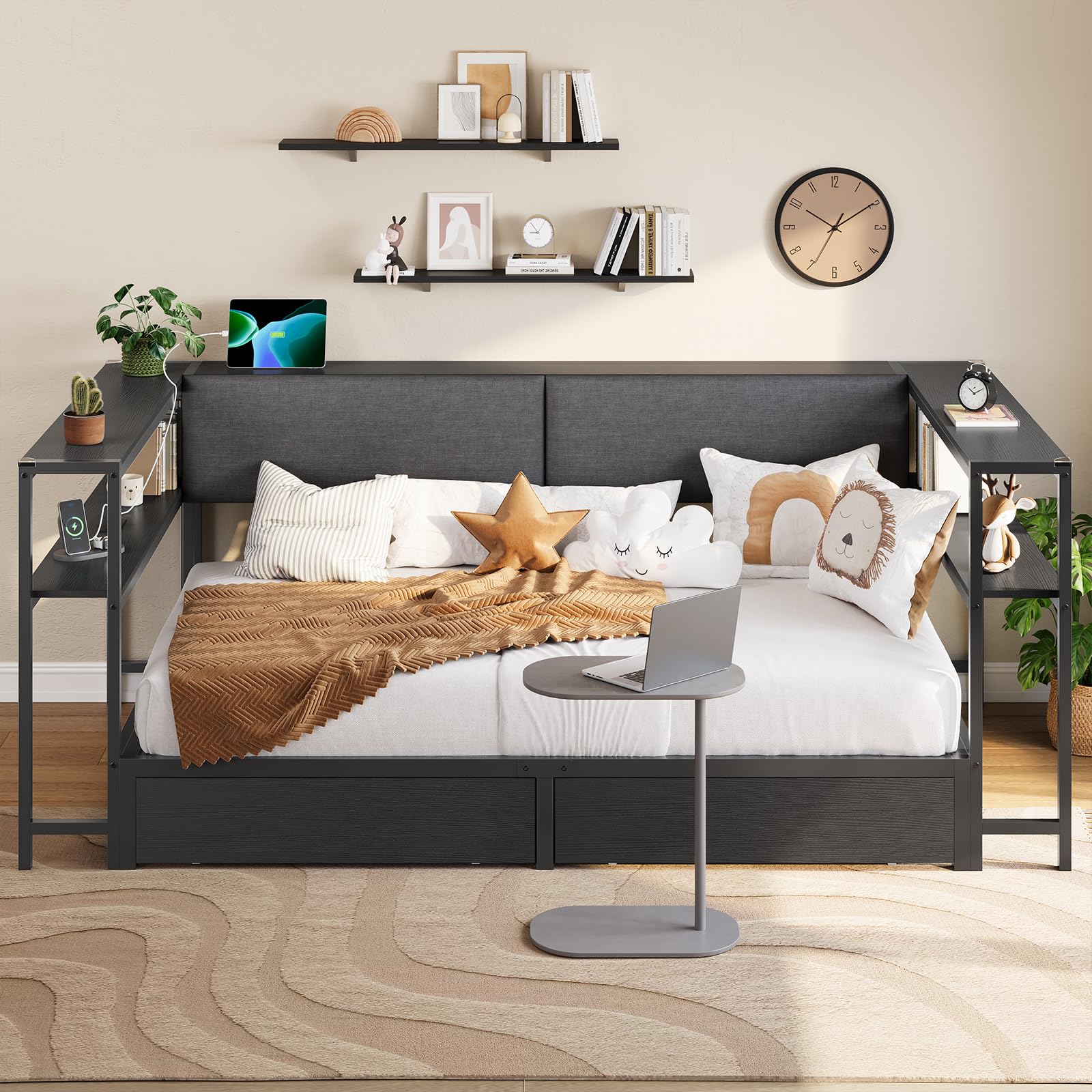 Amazon.com: DICTAC Twin Corner Bed Frame with 2 Drawers and Hidden