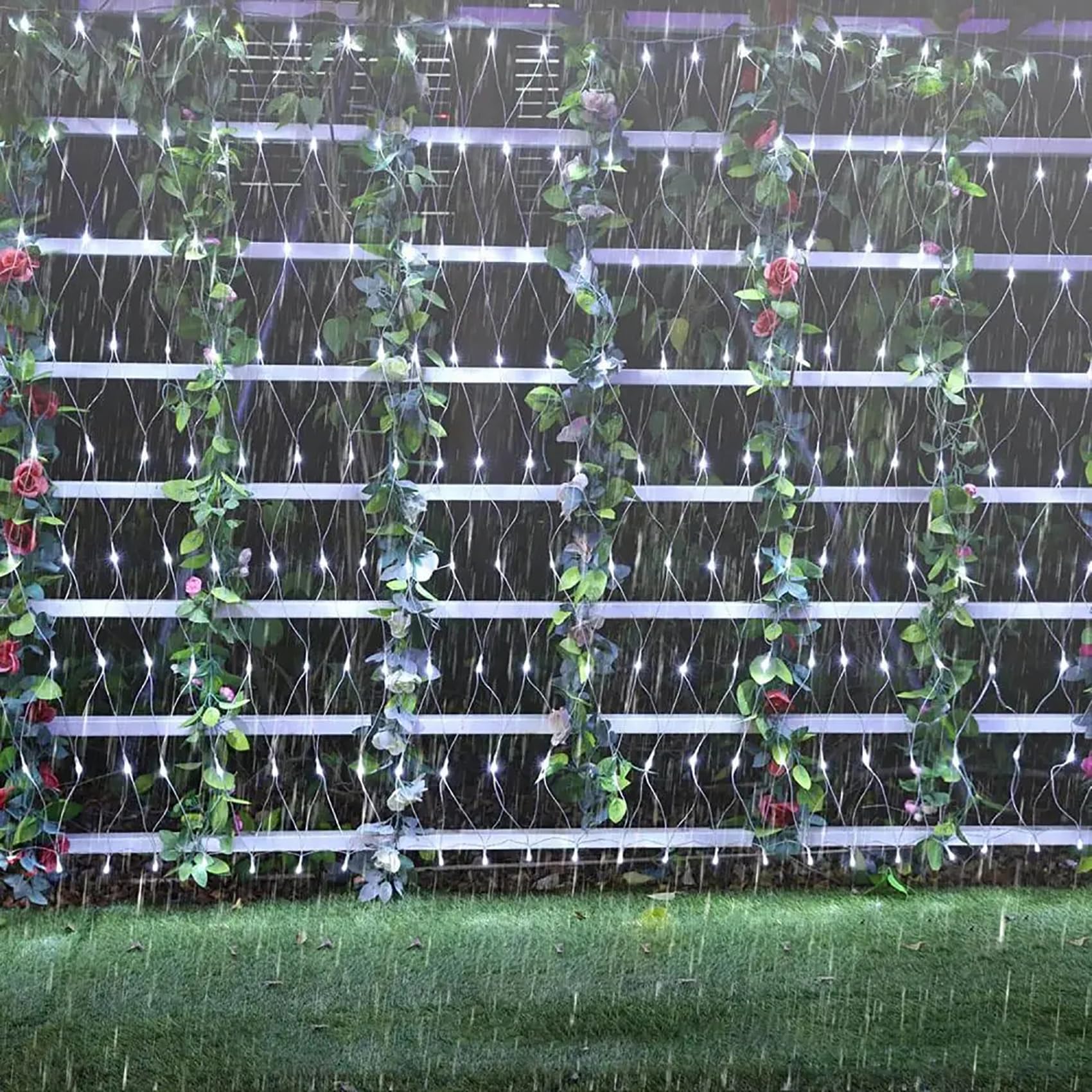 Luces solares de red para jardín con control remoto, guirnalda de luces de malla de 6 x 4 m, 672 LED, 8 modos de encendido y apagado automático (blanco)