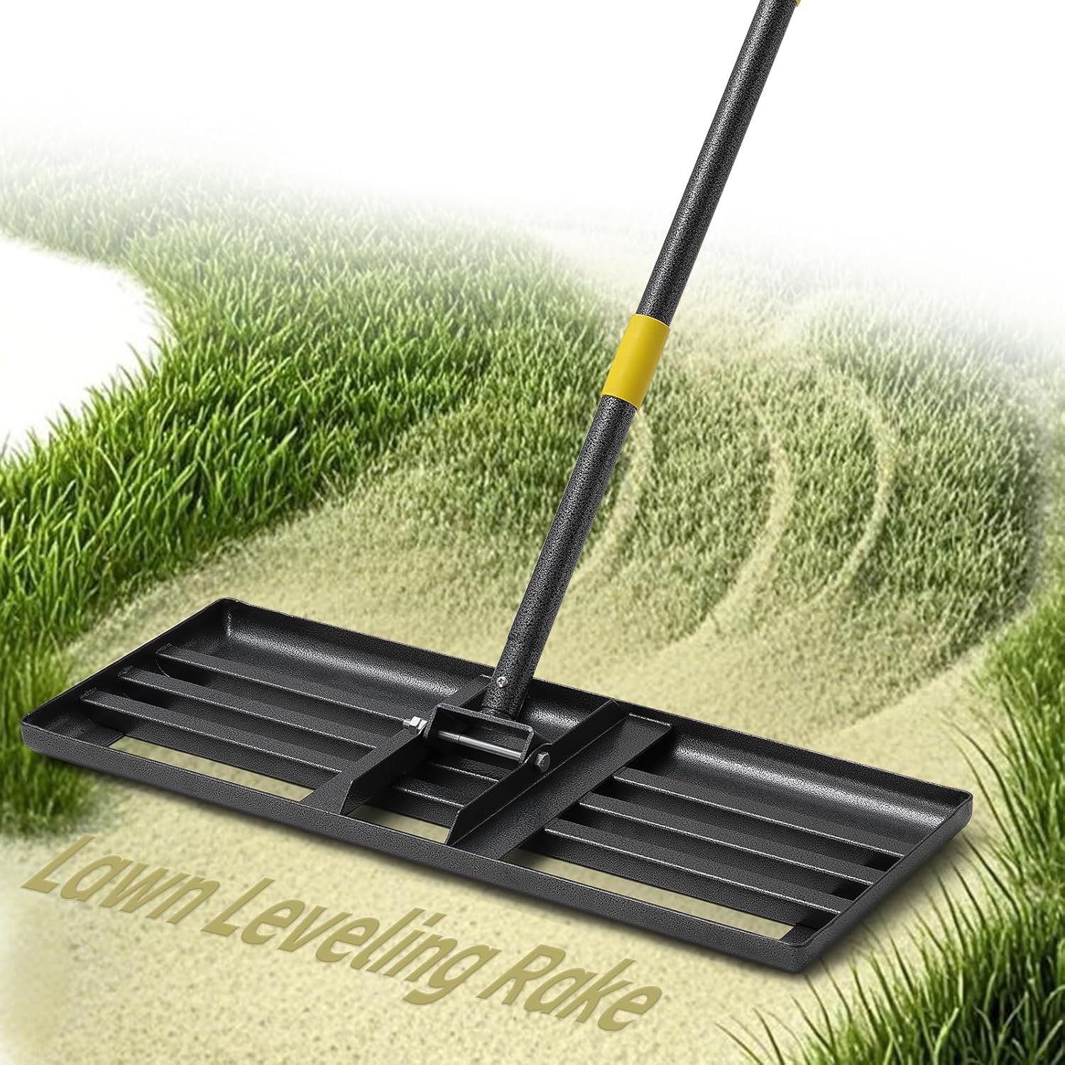 Lawn Leveling Rake 30”x10” Large Heavy Duty Metal Lawn Leveler with Long Adjustable Handle Proffesional Yard Leveling Rake for Soil Dirt Sand Compost Efficient Lawn Leveling Tool (6FT)