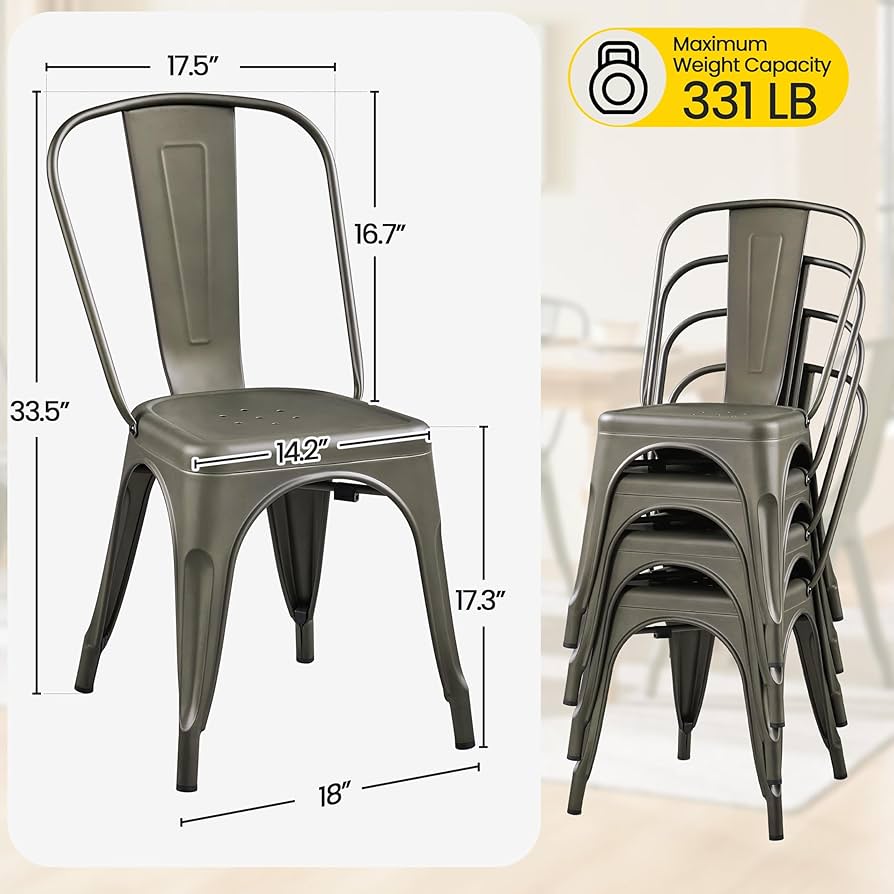 Amazon.com - Yaheetech Metal Dining Chairs Set of 4, Industrial