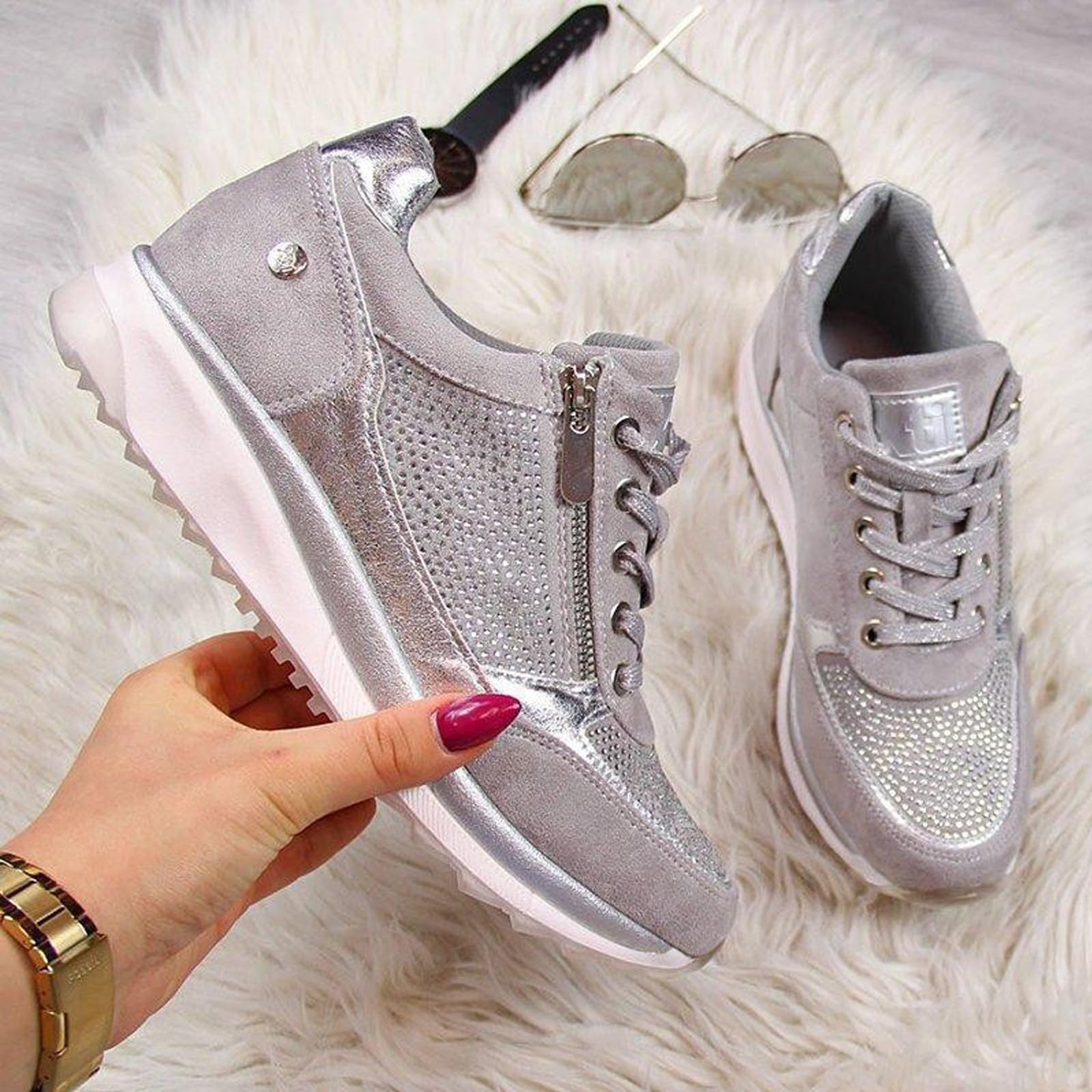 Baskets Orthopédiques avec Fermeture éclair, Baskets Décontractées avec Soutien De La Voûte Plantaire pour Femme, Chaussures De Tennis Confortables à Enfiler