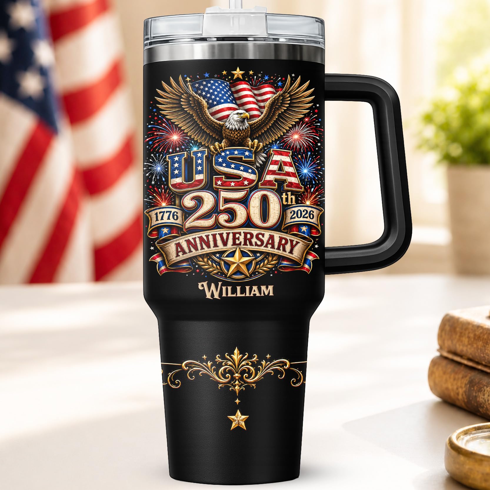 Personalized 250th Anniversary Of America Tumbler - Custom Patriotic USA Flag 1776-2026 Gifts - US Eagle Freedom Tumbler 40OZ A15 - American Flag Independence Celebration Gifts For Men, Women