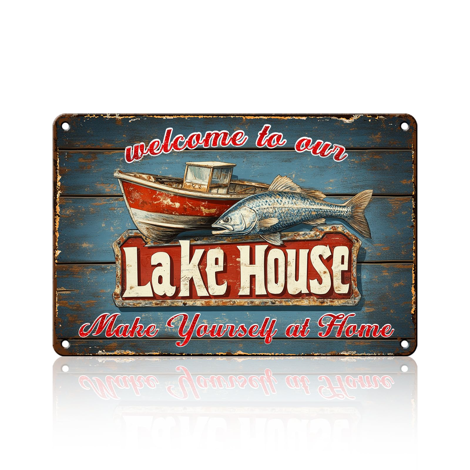Anceky Welcome to Our Lake House Metal Sign Retro Tin Sign Wall Decor for Farmhouse Kitchen Cafe Home Yard 12×16 Inch