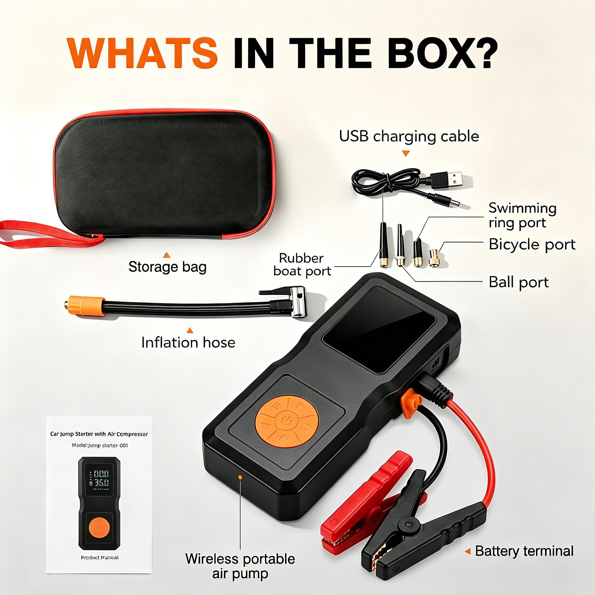 Arrancador de coche 4 en 1 con compresor de aire de 150 PSI, amplificador de batería portátil, inflador de neumáticos diésel de gasolina/12L con pantalla digital, luz LED SOS y banco de energía para