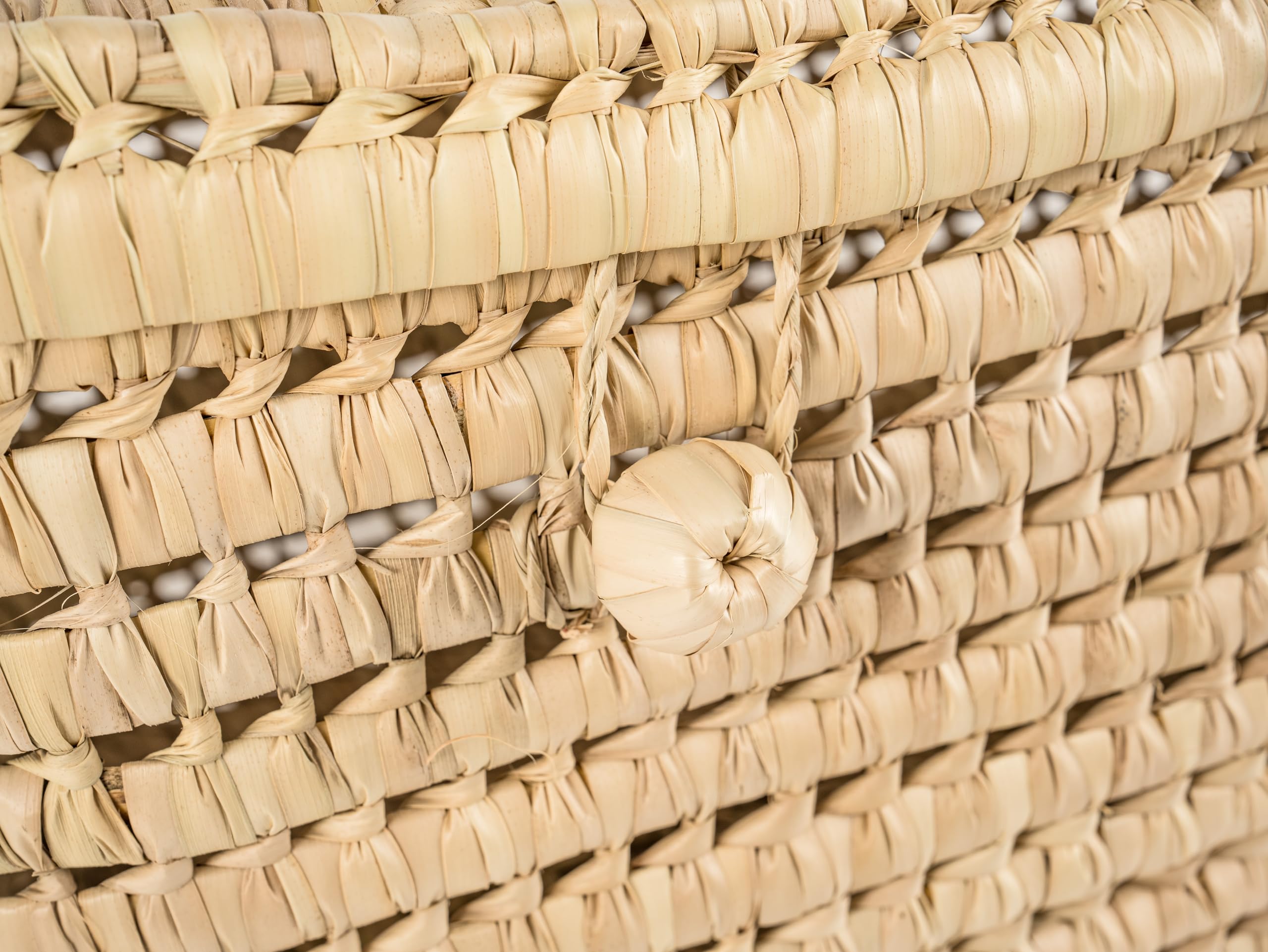 Cesta de Almacenamiento de Hoja de Palma Natural, 60 cm, Organizador Tejido, Baúl de almacenaje para Juguetes, Cofre de Mimbre