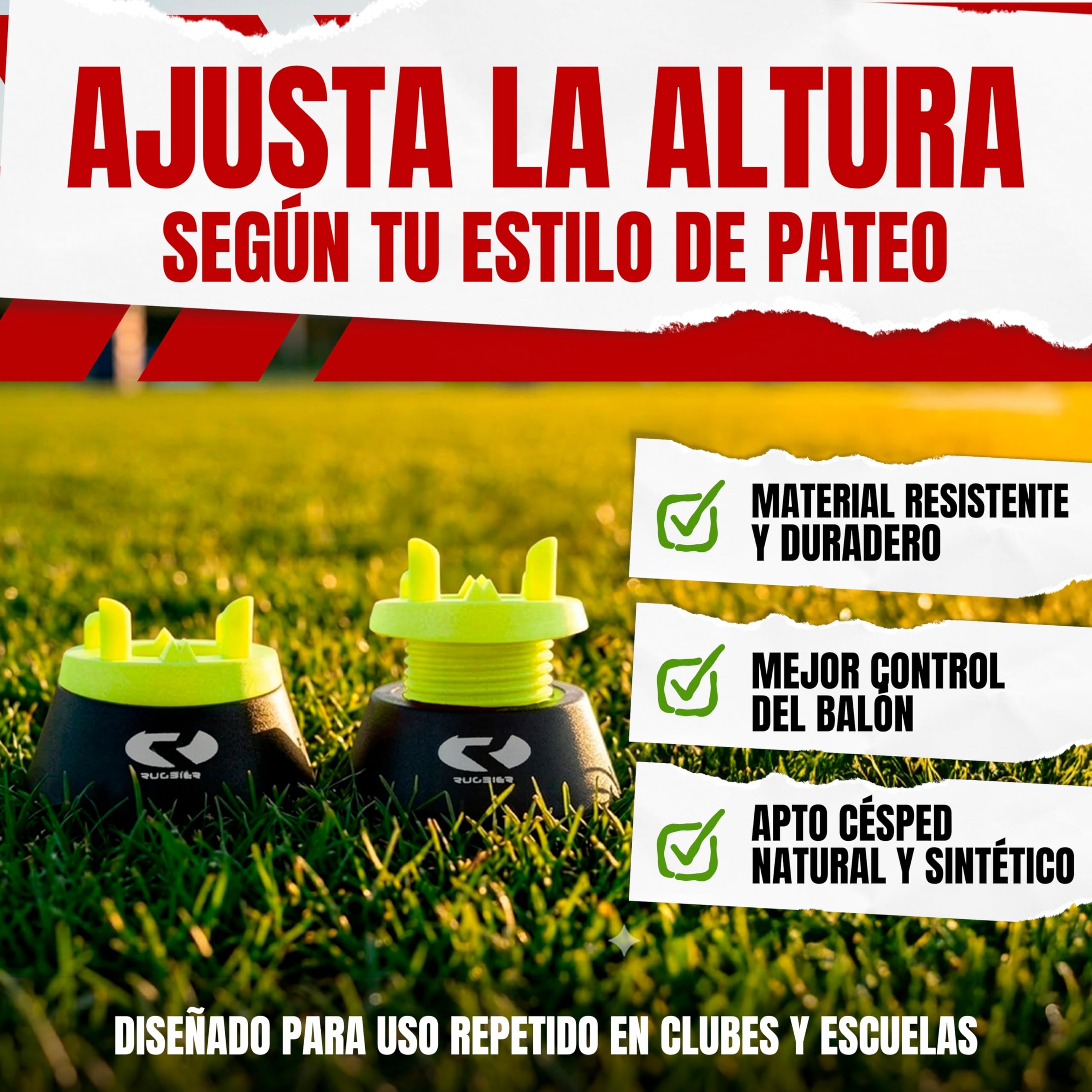Tee de Rugby Ajustable Profesional – Kicking Tee Altura Regulable Patadas y Conversiones – Soporte Balón Rugby Alta Estabilidad – Accesorio Rugby Entrenamiento y Competición – Amarillo/Negro