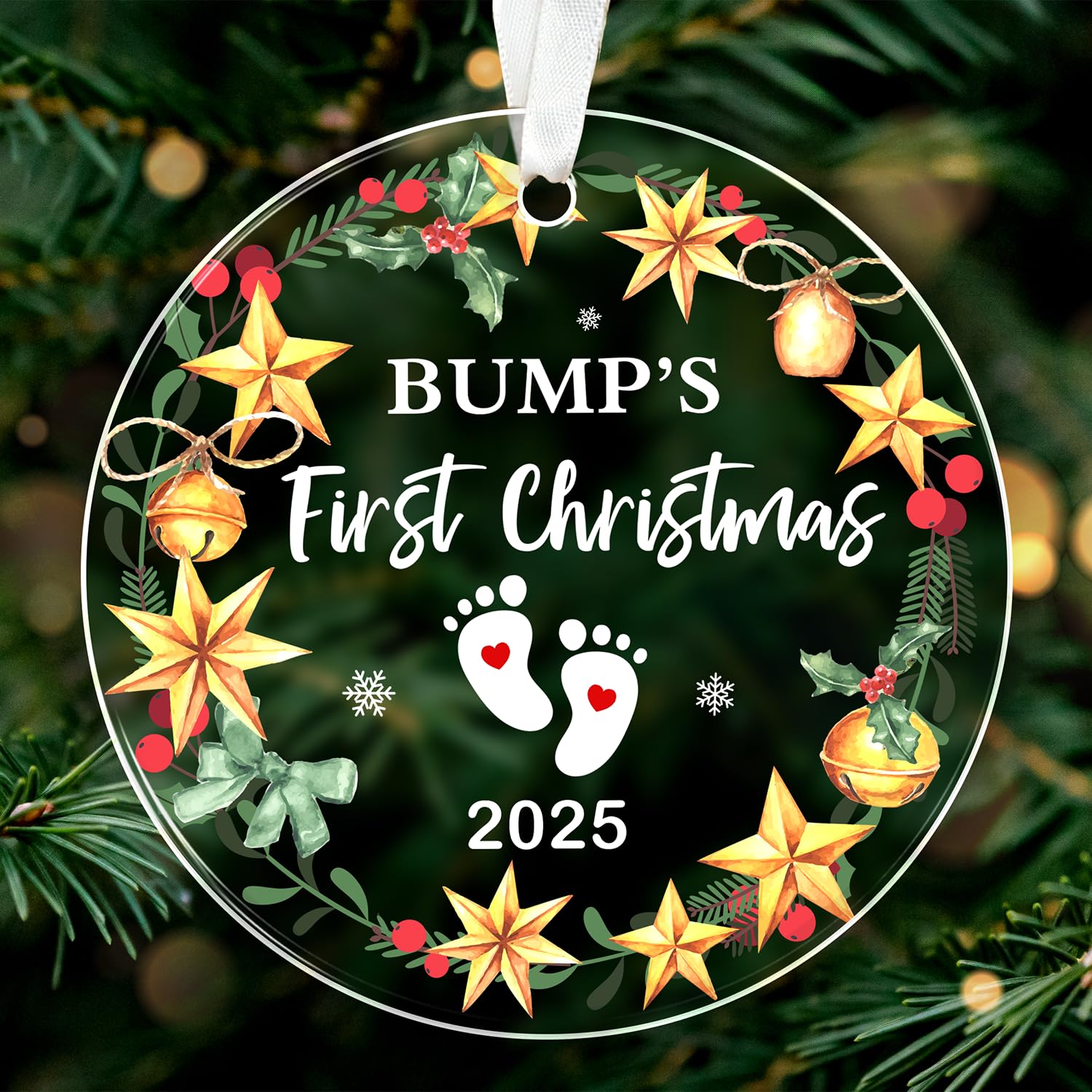 ZAGKOO Bumps First Christmas Ornament 2025 - First Time Parent Gifts, 1st Time New Dad, Mom Expecting Baby On The Way - Pregnancy Baby Announcement for Grandparents, Family Christmas Tree Decoration