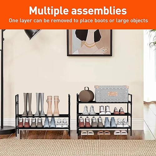 Miniatura 6 de Zapatero organizador de zapatos de 4 niveles para almacenamiento de zapatos para pasillo estrecho, entrada, dormitorio, fácil montaje (negro)