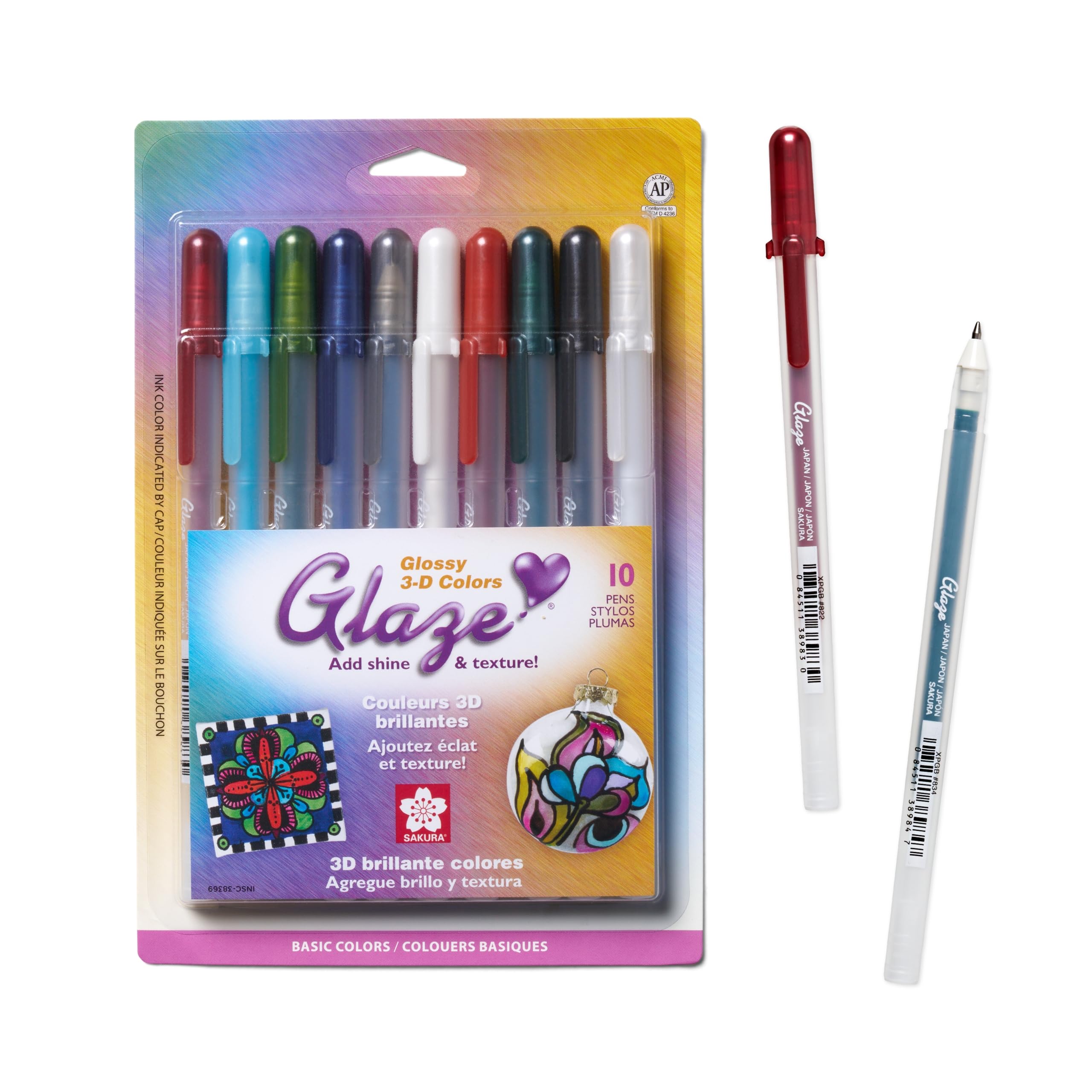 SAKURA Glaze 3D Ink Pen - 3D Ink Pen for Lettering, Drawing, Ornaments, & More - Assorted Colored Ink - 10 Pack