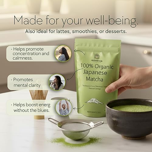Miniatura 4 de Polvo matcha orgánico de estilo japonés  Grado ceremonial 6A premium  Rico en antioxidantes  Vegano, suave y energizante  3.53 oz  50 porciones
