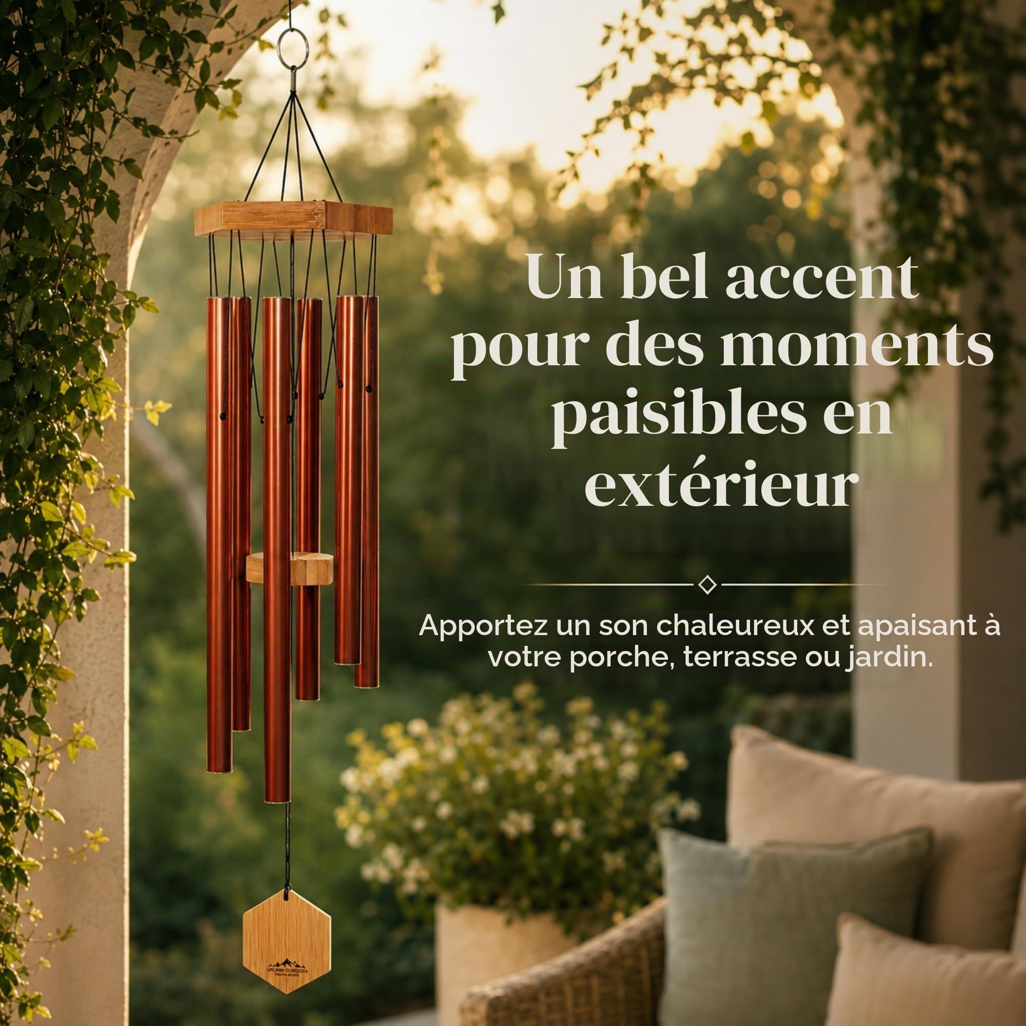 UpBlend Outdoors Carillon éolien pour extérieur – Carillon éolien Rouge cuivré de 73,7 cm pour l'extérieur, Carillon à Vent Zen pour l'extérieur, Carillon à Vent décoratif pour Maman, Grand-mère