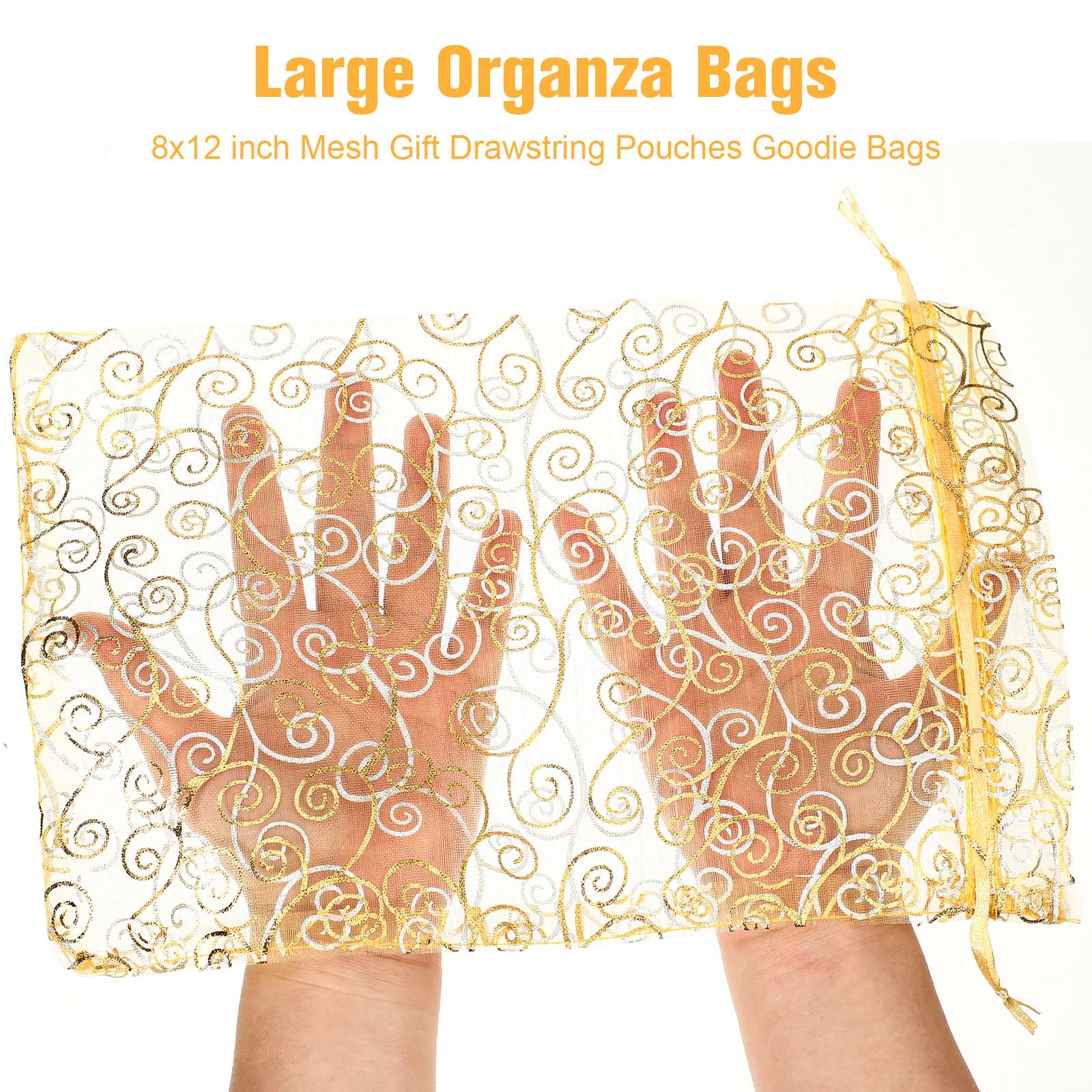 BEAVOING Pack Of 100 6"x 8" Heavy Duty Gold Drawstring Bags With Tags, Pouches Wedding Party Christmas Favor Gift Candy Chocolate Bags ( Gold, 6"x 8 - View #6