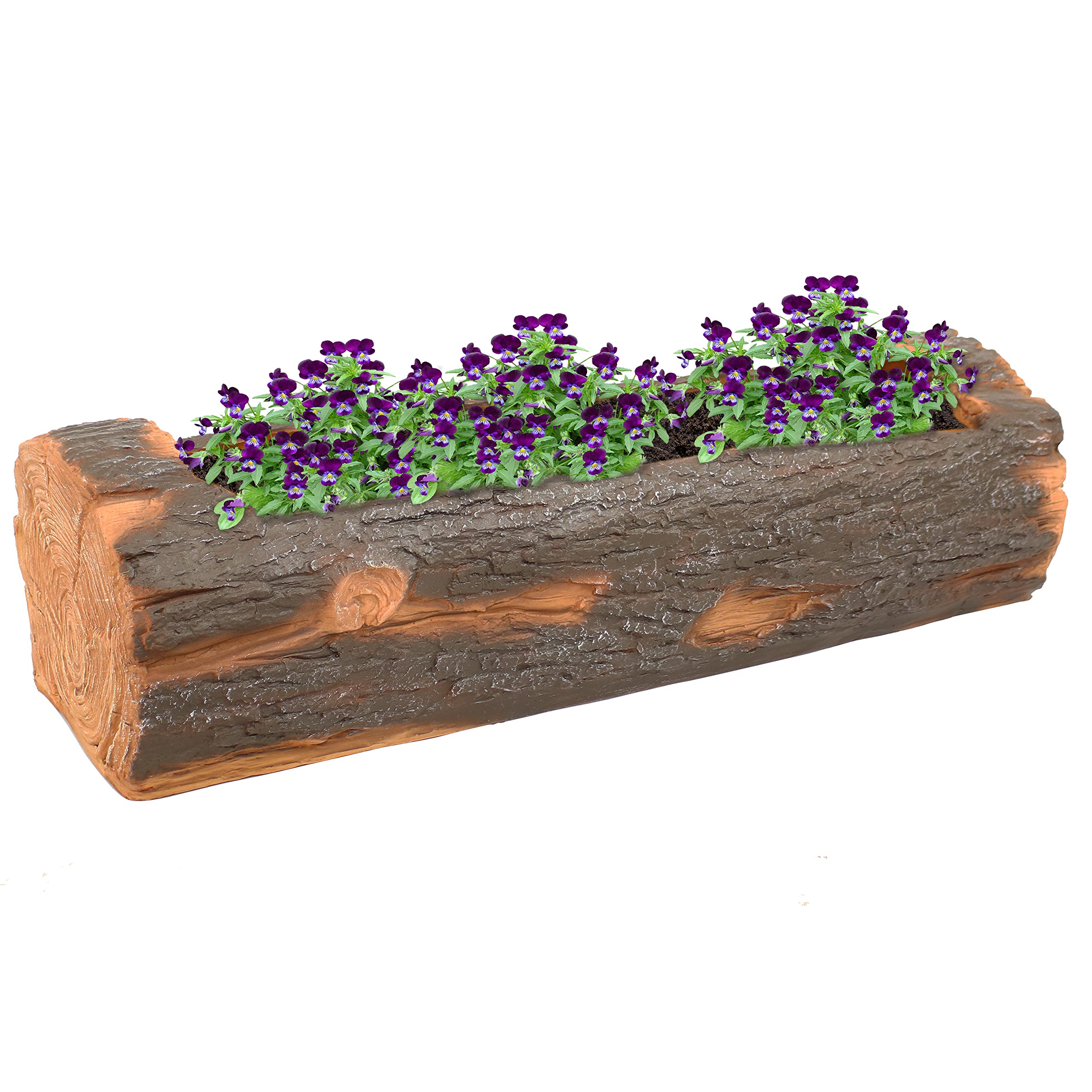 Photo 1 of Sunnydaze 35-Inch Polyresin Rustic Log Planter with 3 Drainage Holes - 50-Quart Soil Capacity