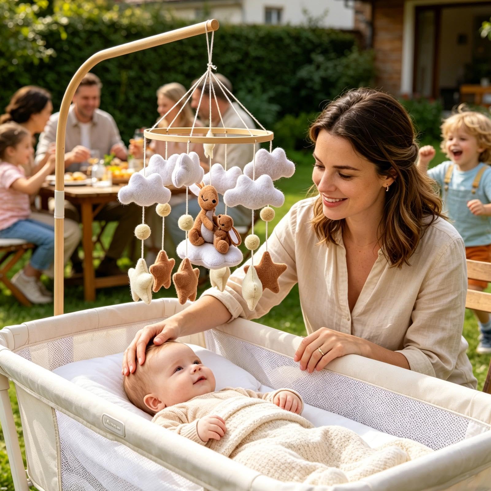 Mobile pour berceau de bébé Boho Bunny | Décoration suspendue en feutre