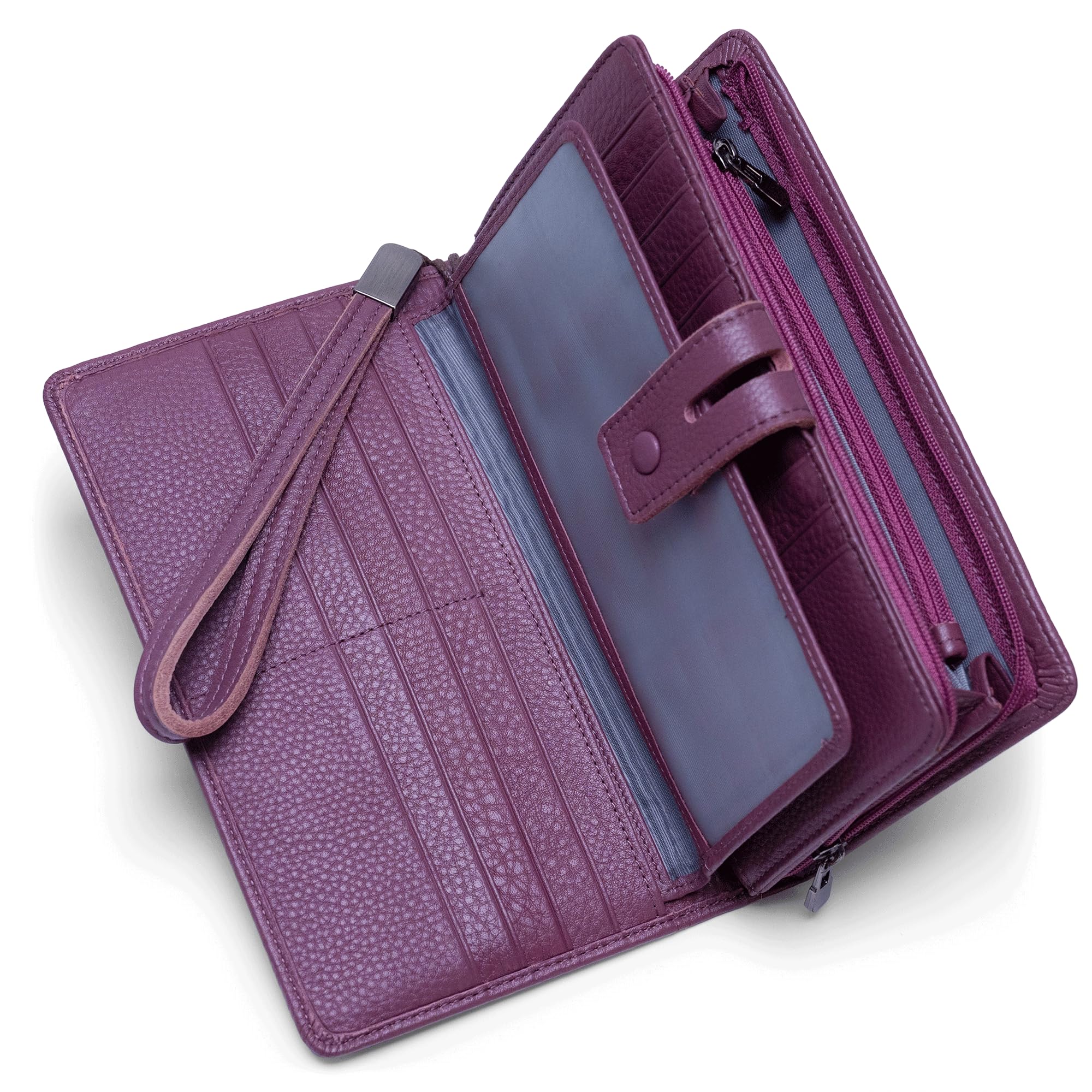 Women RFID Blocking Wallet Genuine Leather Zip Around Clutch Large