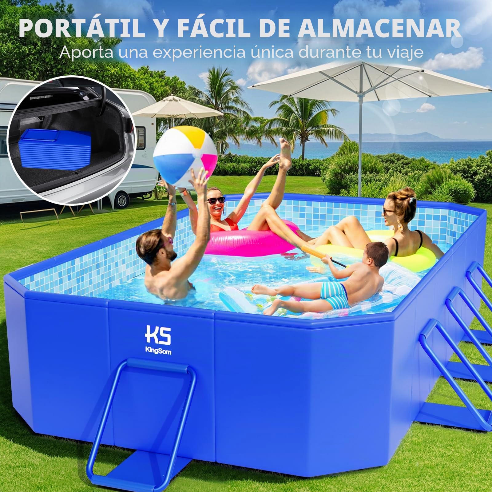 KingSom Piscina Desmontable Rectangular, Piscina Desmontable Plegable, Engrosado Sobredimensionado Frame Pool, Piscinas Rectangular Doblable, Fácil de Guardar, Piscinas para Jardín, 300 x 185 x 51 cm