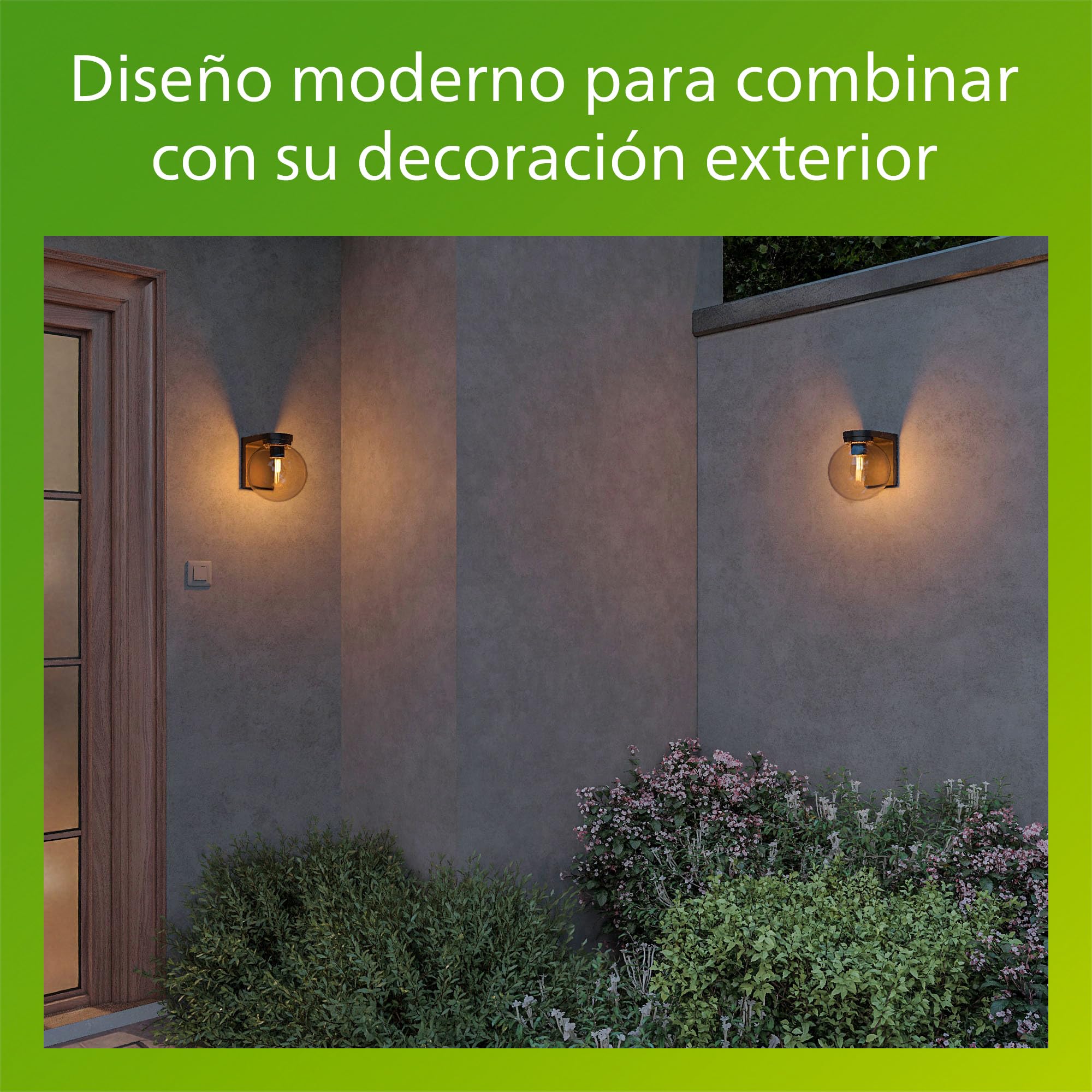 Philips Ulio Aplique de Pared Exterior + Bombilla LED E27, Luz Blanca Cálida, IP44 Resistente a la Intemperie, Duradera, Aluminio y Cristal, Diseño Moderno, Color Negro