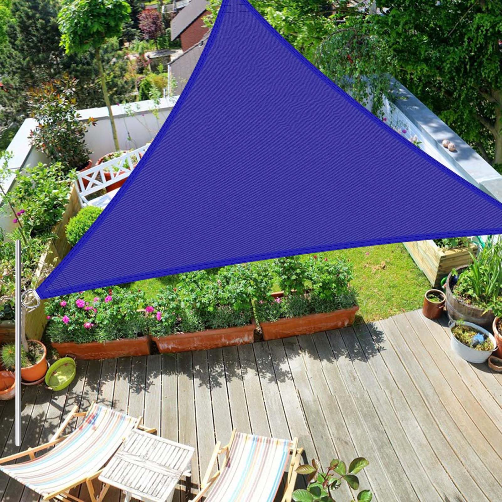 SRHIMEOS 15x15x15FT Blue Sun Shade Sail Triangle Canopy, Shades Sails Waterproof, Sunshade Cover Heavy Duty 95% UV Blockage, Patio Sunshades for Backyard, Deck and Lawn