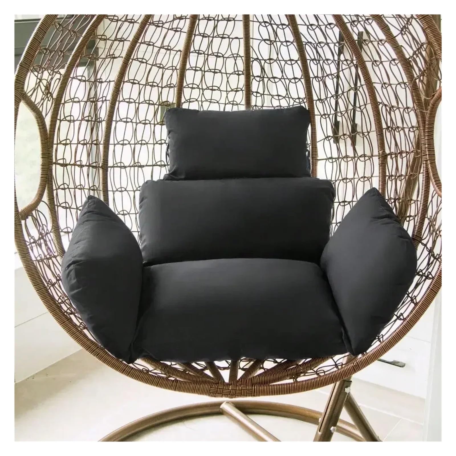 GHHZML Egg Chair Cushion Hanging Chair Rattan Egg Garden Furniture Courtyard Wicker Swing Cushion For Home Patio Lounger(Black)