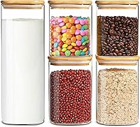 Vista 1 de Recipientes de almacenamiento de vidrio con tapas herméticas de bambú, juego de 5, tarros de vidrio de despensa con tapa, perfectos