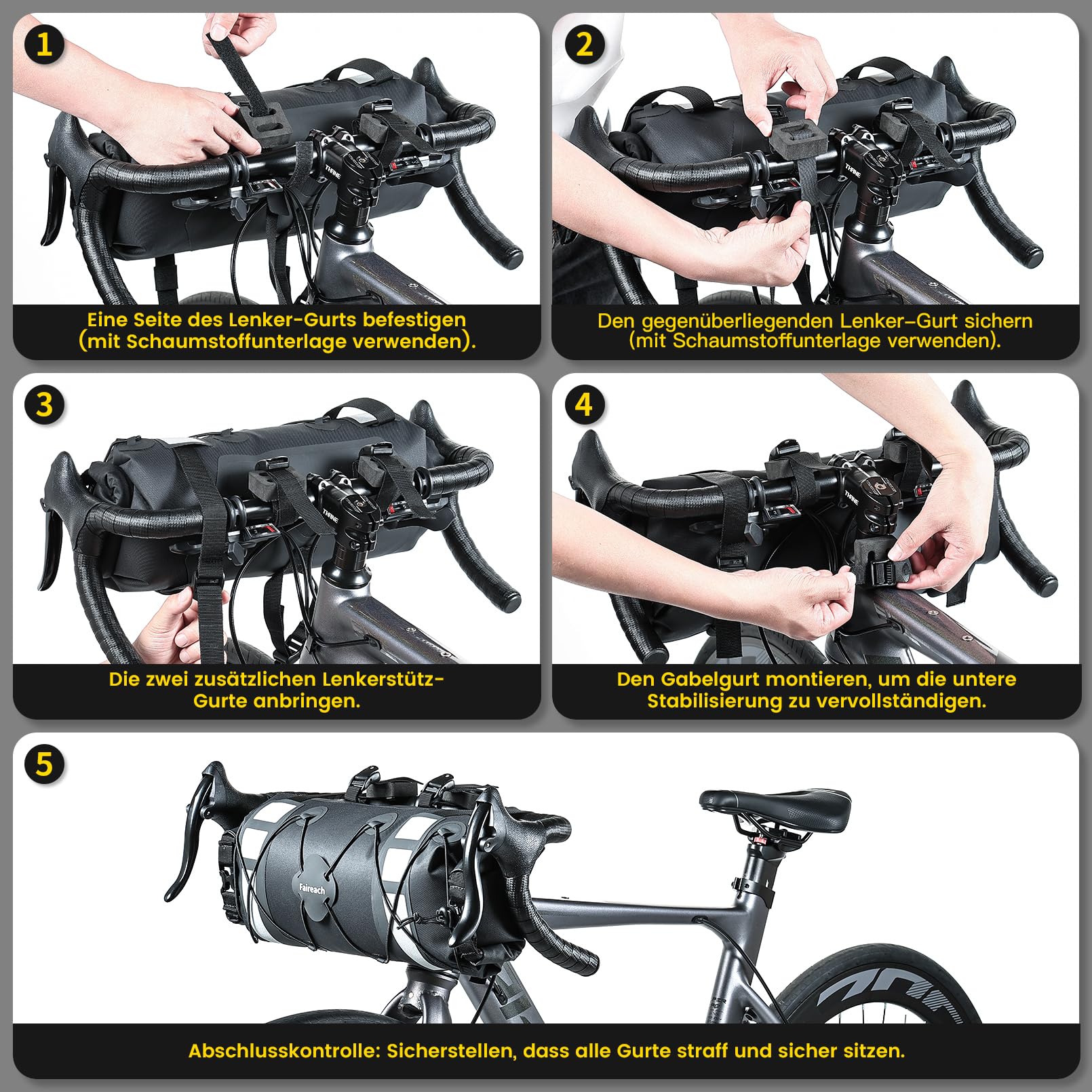 9,5L Fahrrad Lenkertasche, 100% wasserdichte Bikepacking Taschen, Gravelbike Tasche mit 5-Punkt Befestigungssystem, Leichte Fahrradtasche Lenker für Gravelbike, Bikepacking & Rennrad