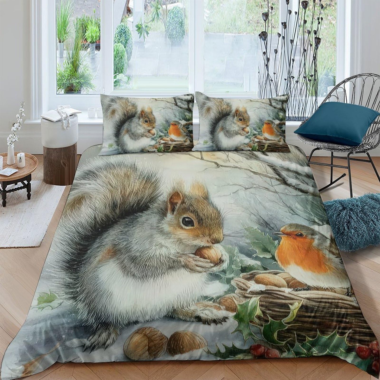 Ctjqhvkz Style-4 3D Printed Squirrel Forest Fitted Sheet Microfiber Autumn Leaves Mattress Cover Anti-Slip Machine Washable For Bedroom Home Decor Single（135X200cm）