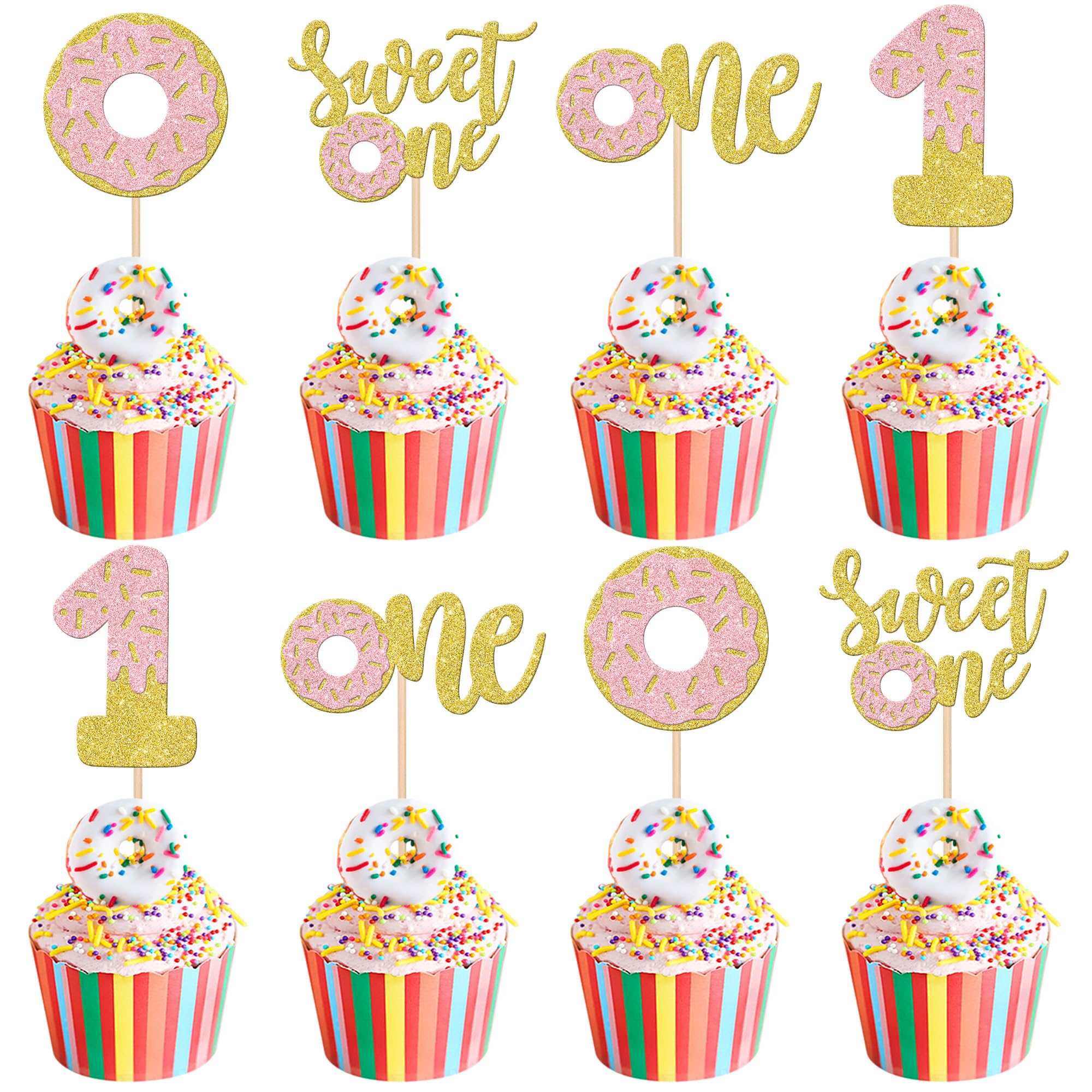 Rsstarxi 24 Cupcake-Topper Zum 1. Geburtstag – Roségold Glitzer, Vormontiert, Nicht Essbar