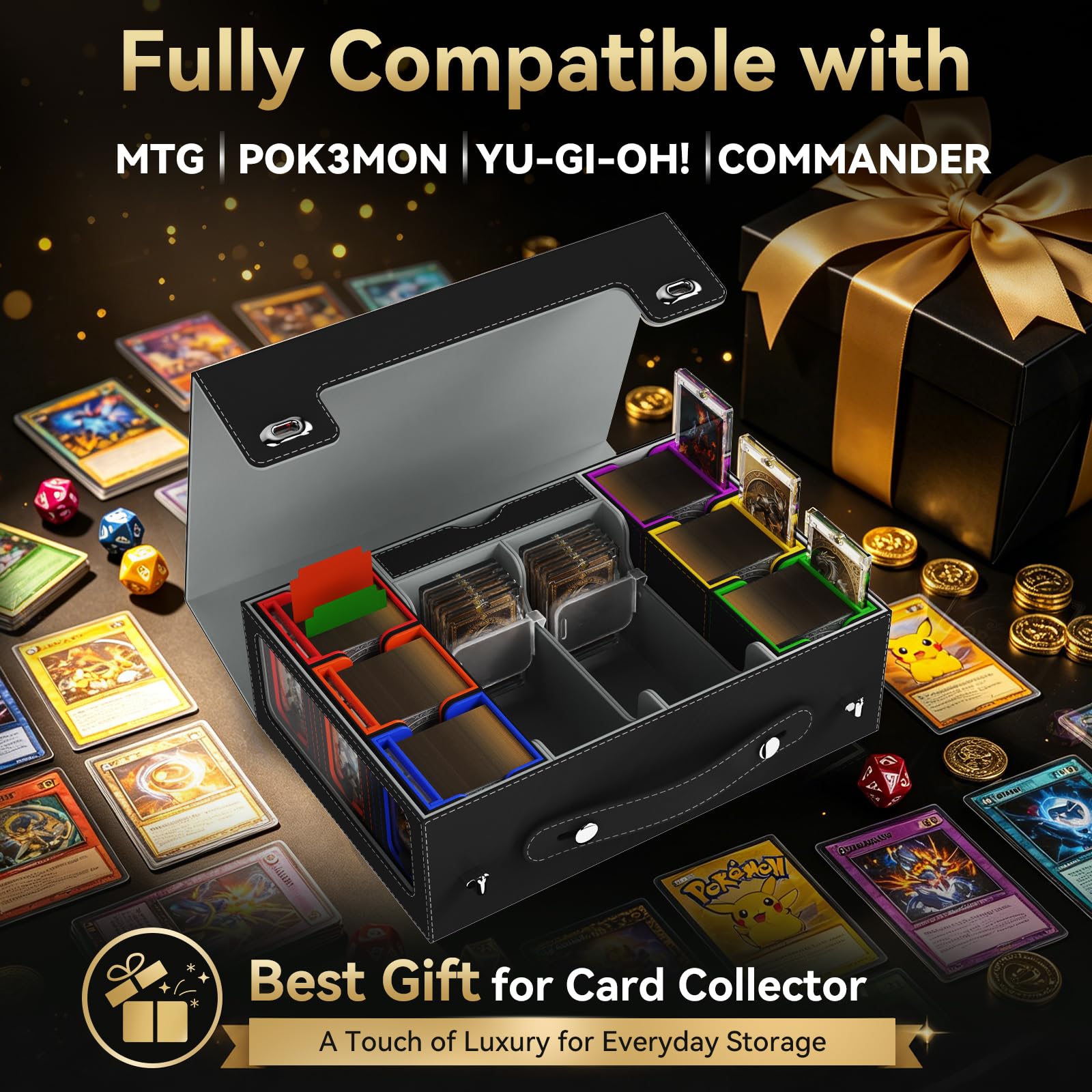 9in1 MTG Deckbox 6 Deck mit Tragbarem Griff,Commander Deck Box mit Display&WüRfelablage 2400+ Karten,Sammelkarten Aufbewahrungsbox mit35pt Magnetischen Kartenhaltern füR Top Loader Tcg Ptcg Sportkarte