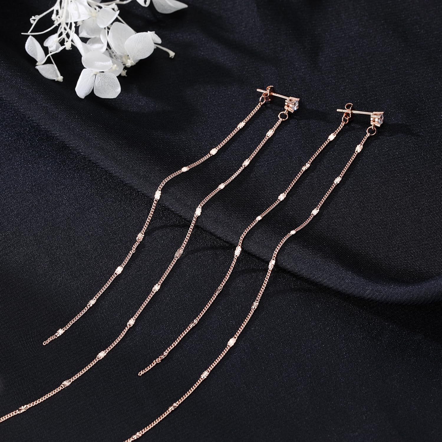 SLUYNZ Solid 925 Sterling Silver 6.3inch Long Chain Earrings Dangle for Women Teens Wedding Dangle Earrings Chain Backs - Image 4