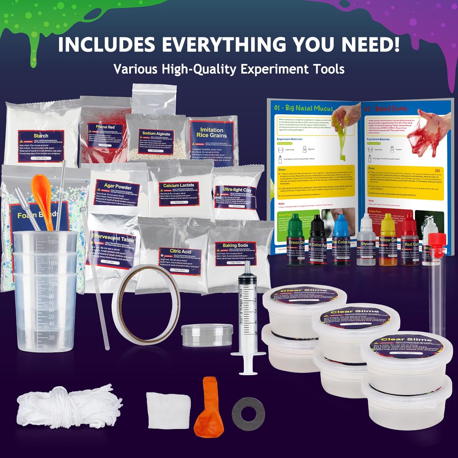 75+ Gross Science Kit for Boys, Science Slime Kit, Christmas Birthday Gift Ideas for Kids 8-10-12, Chemistry Set with Brain Dissection, Poop Experiment, STEM Toys