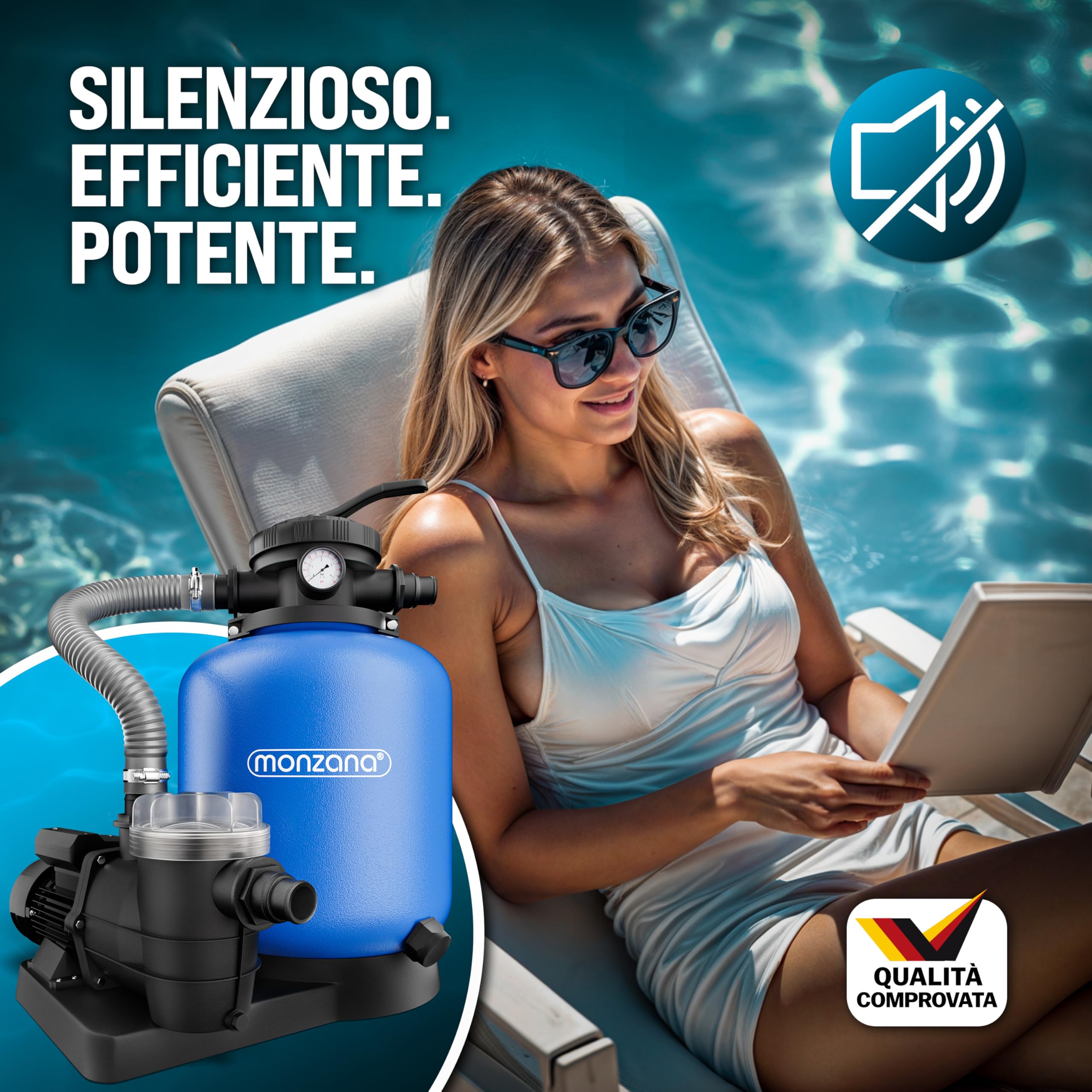 MONZANA® Filtro per Piscina a 7 Vie 11.000 L/h Serbatoio 30L Valvola 7 Vie Sfere Filtranti da 700g