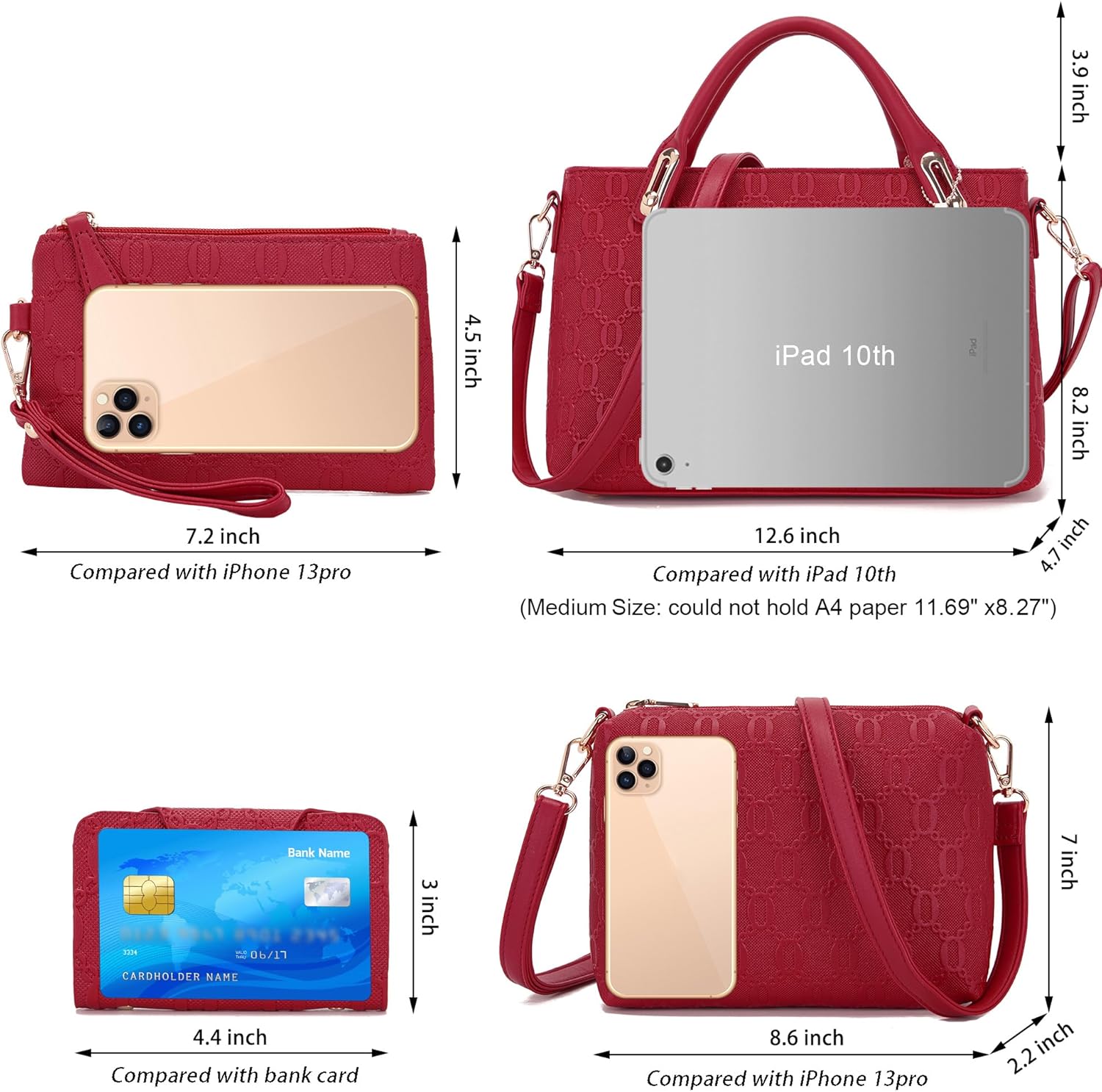 Purse for Women Fashion Medium Shoulder Bag Crossbody Bag Top Handle Tote Handbag Set 4PCS