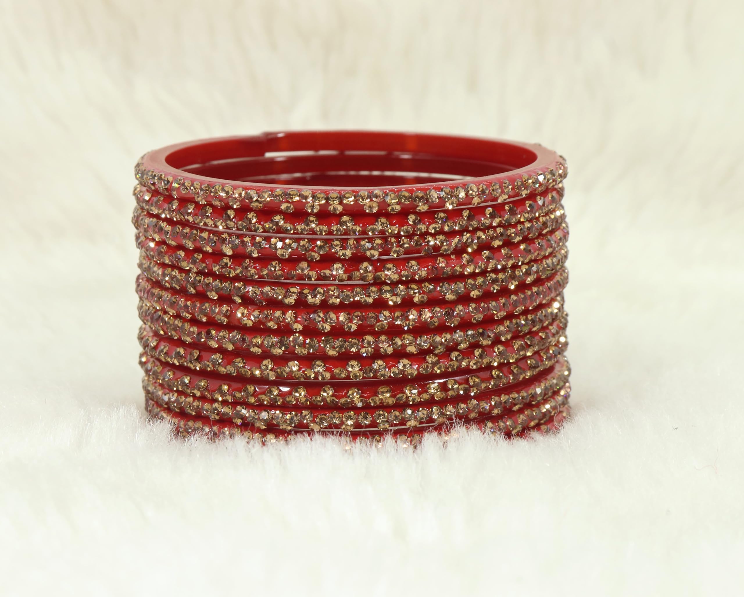 Stylish Glass Bangle Set Maroon Stone