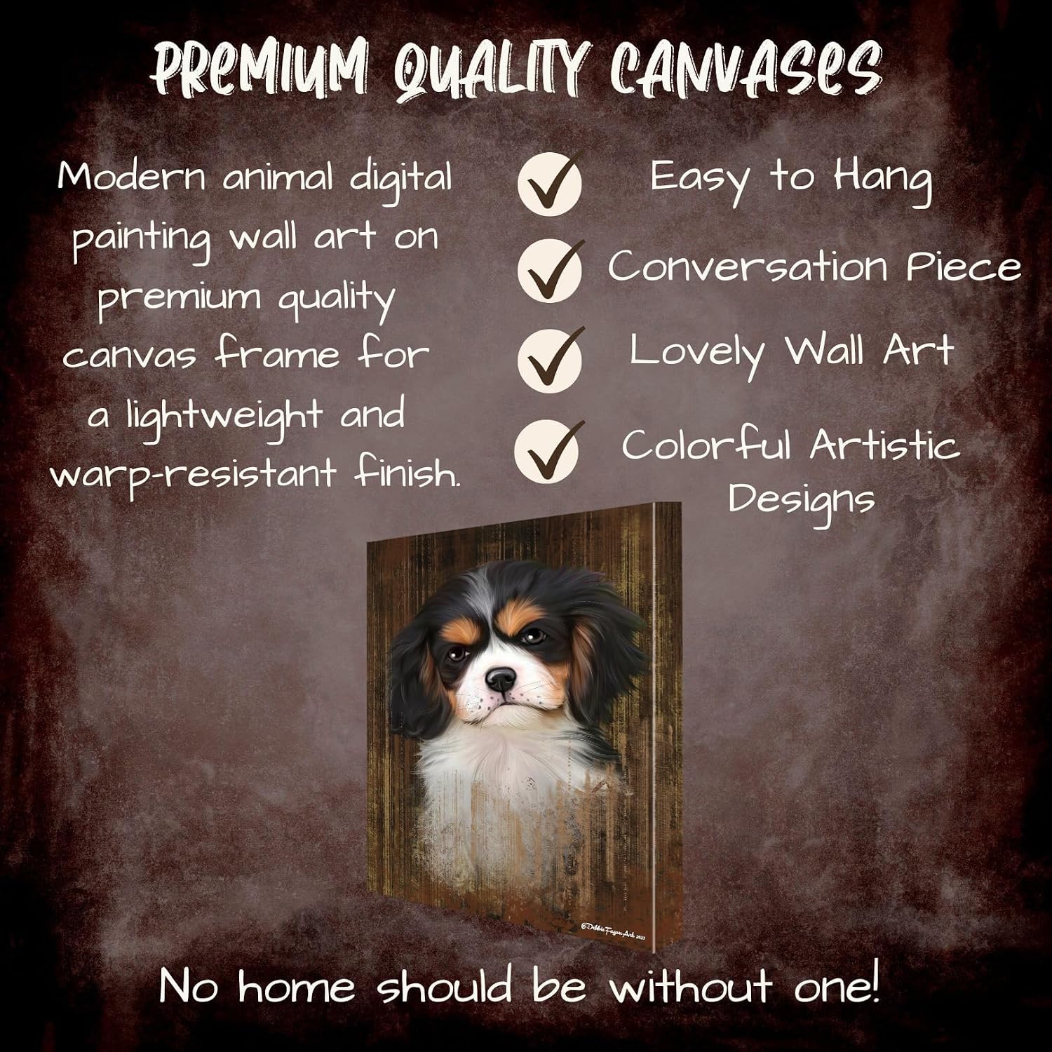 Rustic with Cavalier King Charles Spaniel Dog Canvas Wall Art - Premium Quality Ready to Hang Room Decor - Black Floating Framed 16" x 16"