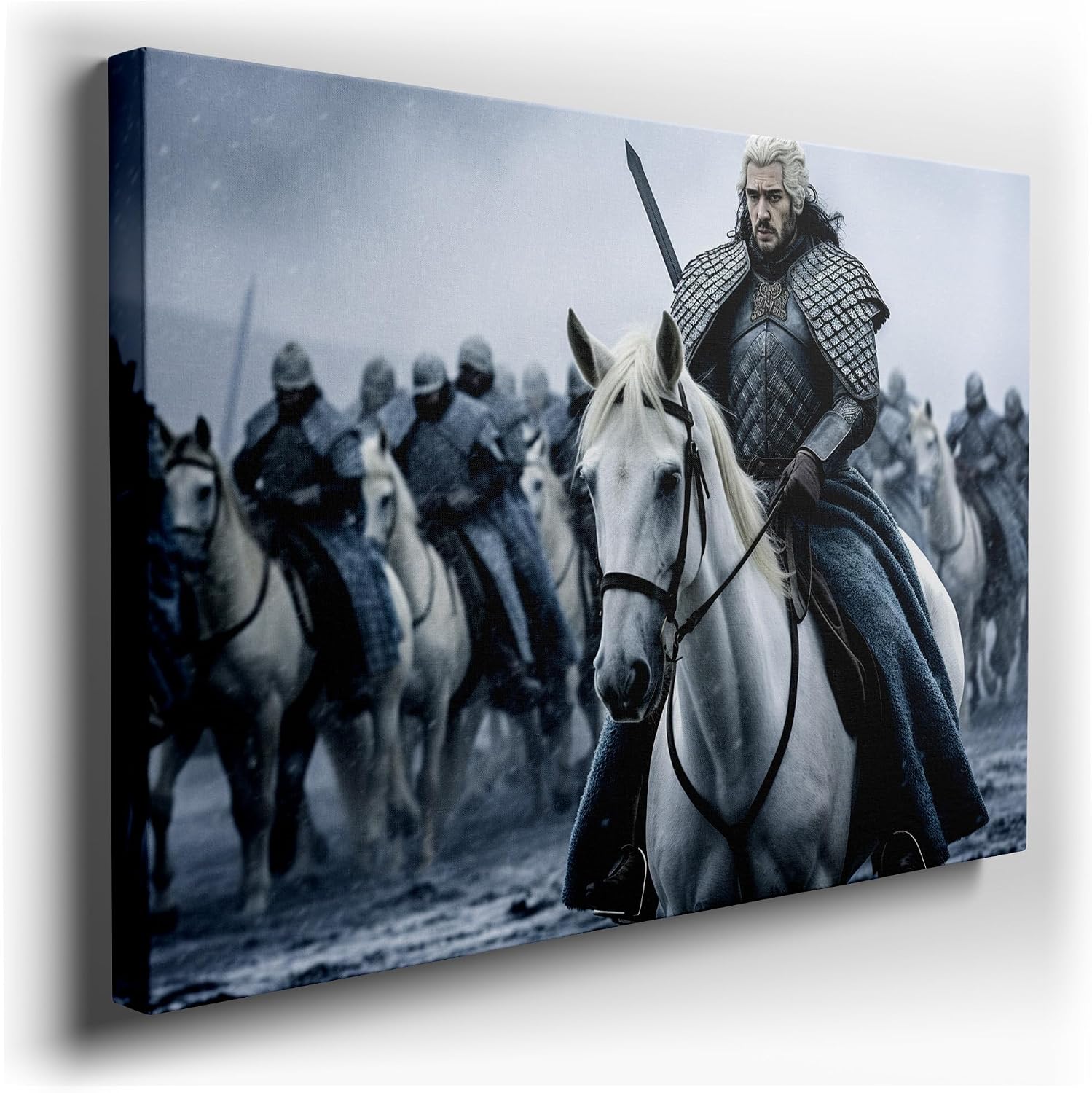 Canvas for Living room. Charging into Destiny: The Tale of the White-Haired Warrior and His Gallant Companions, 27 x 18 inch Canvas Wall Art - Modern Home Decor - 69x46 cm (27x18 inch)