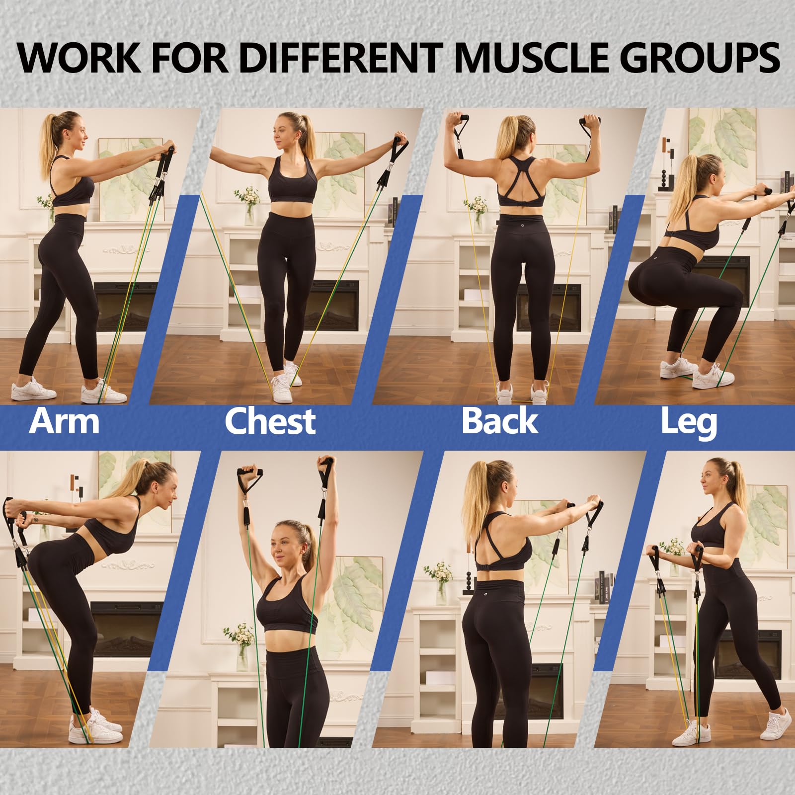 11 Widerstandsbänder, Übungsbänder, Fitness-Workout-Band, Trainingsbänder mit Griffen für Männer und Frauen, Fitness, Krafttraining, Heim-Fitnessgeräte